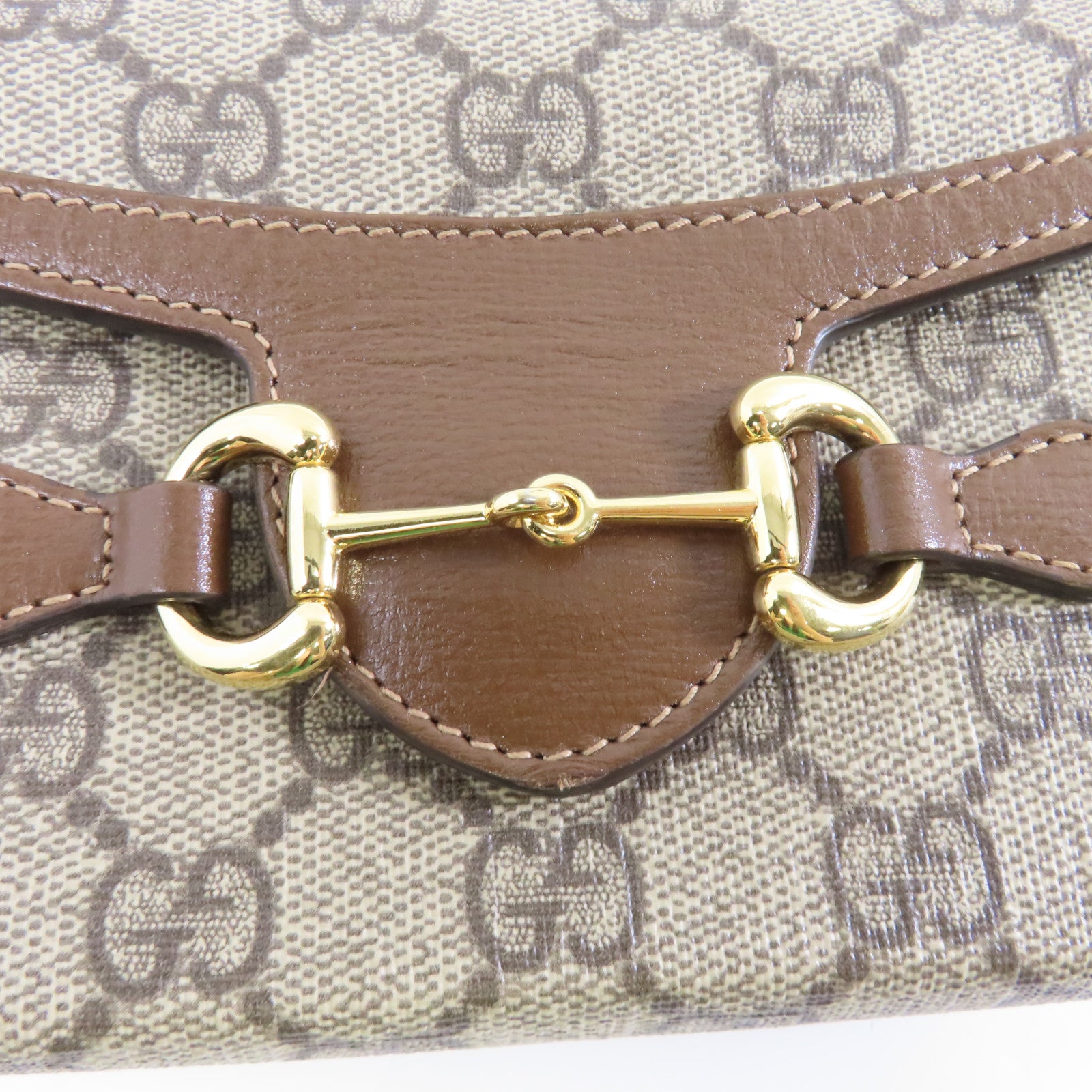 GUCCI 塗層帆布Horsebit 1955 Mini金扣肩背袋啡色