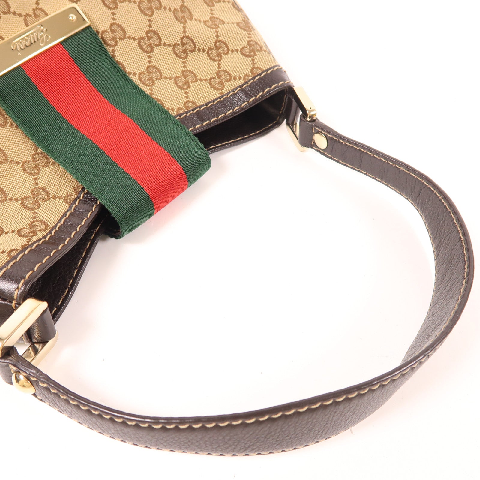 GUCCI 帆布Shoulder Bag金扣肩背袋棕色