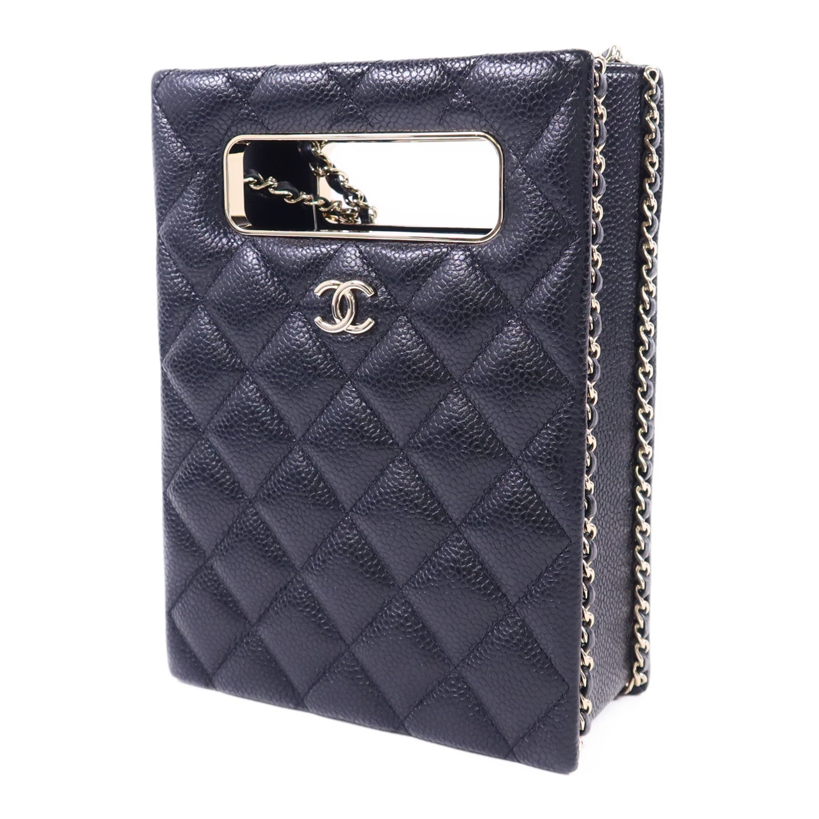 CHANEL 牛皮皮革Chain Shoulder金扣鏈帶肩背袋