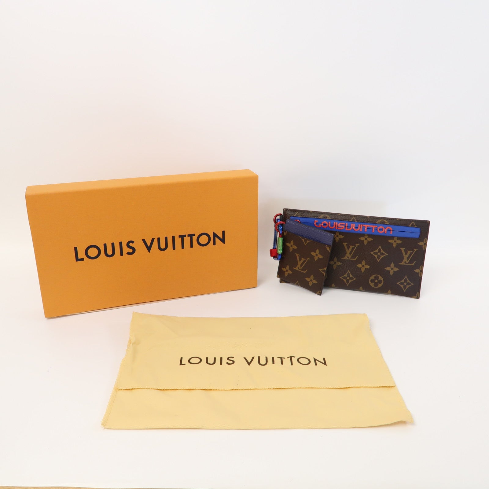 LOUIS VUITTON 【激減優惠】Monogram Ribbon Pouch手拿包啡色/藍色