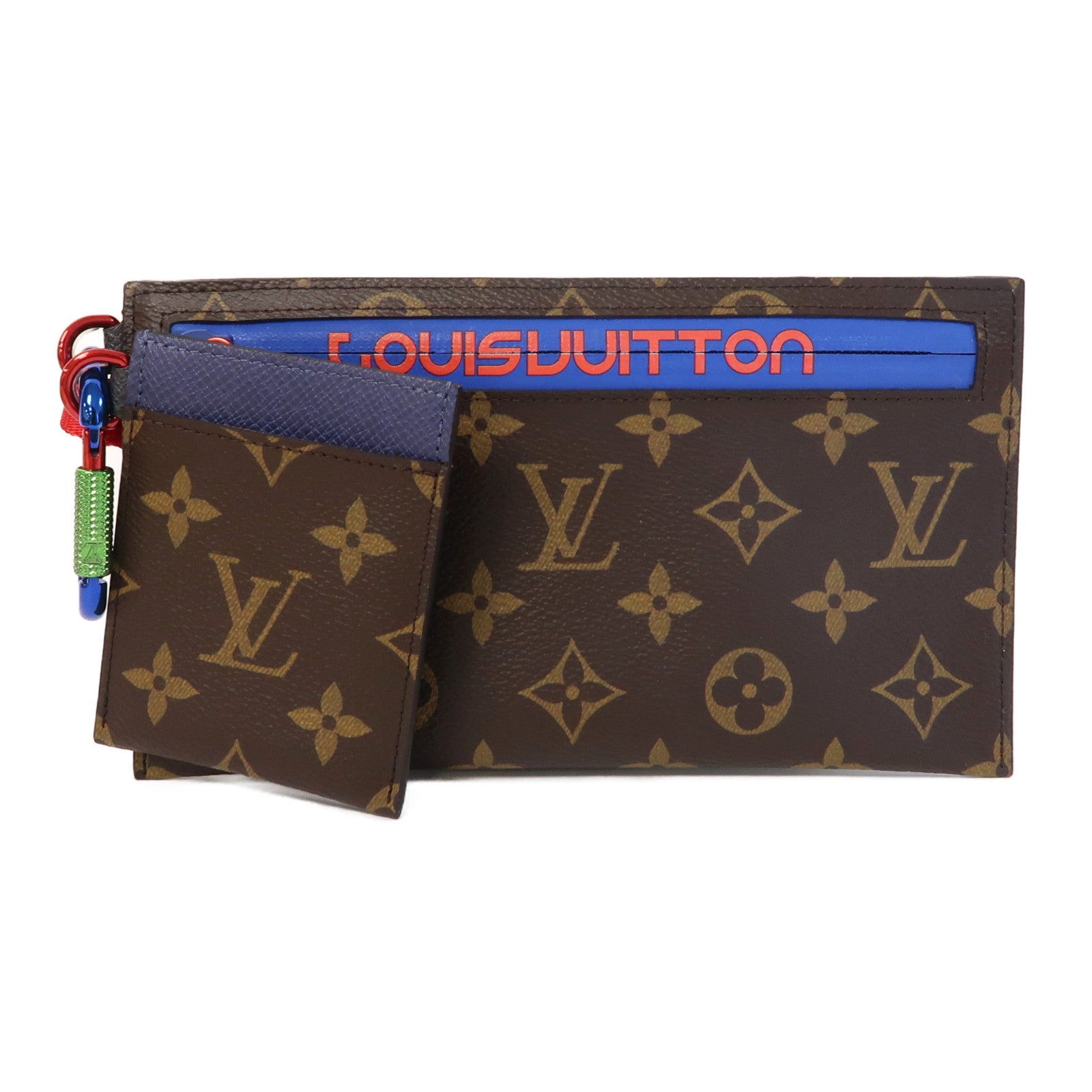 LOUIS VUITTON 【激減優惠】Monogram Ribbon Pouch手拿包啡色/藍色