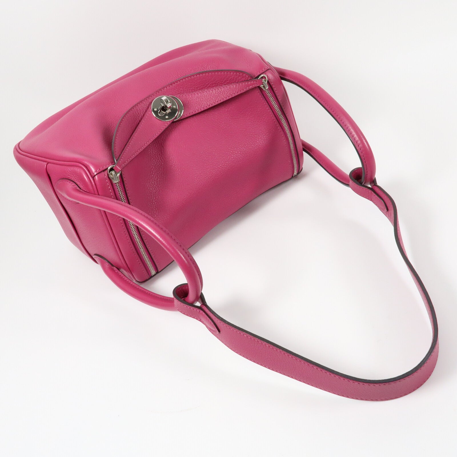 HERMES Evercolor皮革Lindy 26銀扣肩背袋Rose Purple
