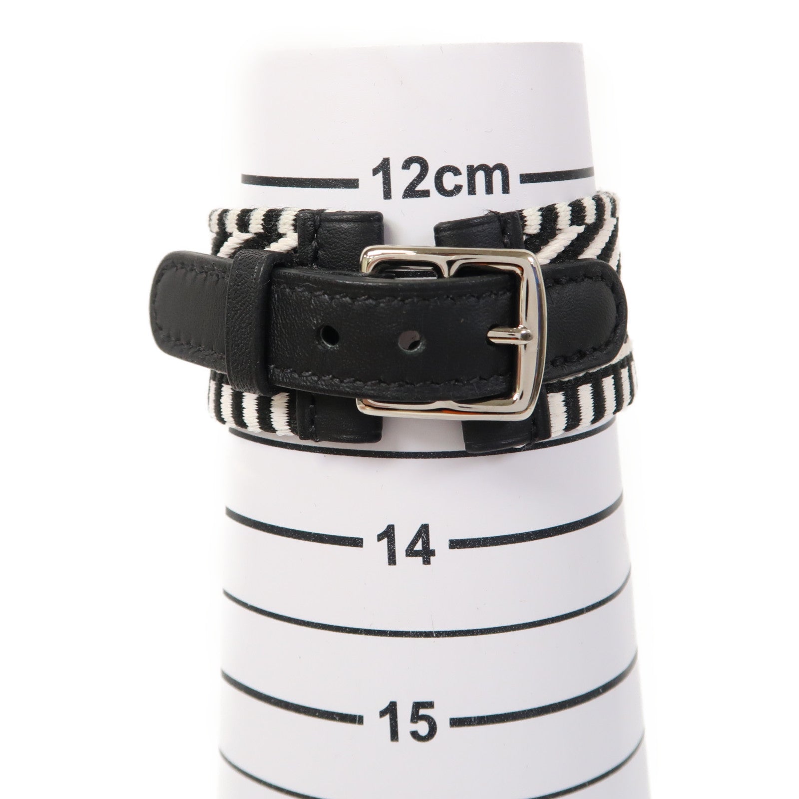 HERMES 帆布Rivale Cavale Bracelet銀扣手鐲黑色/白色