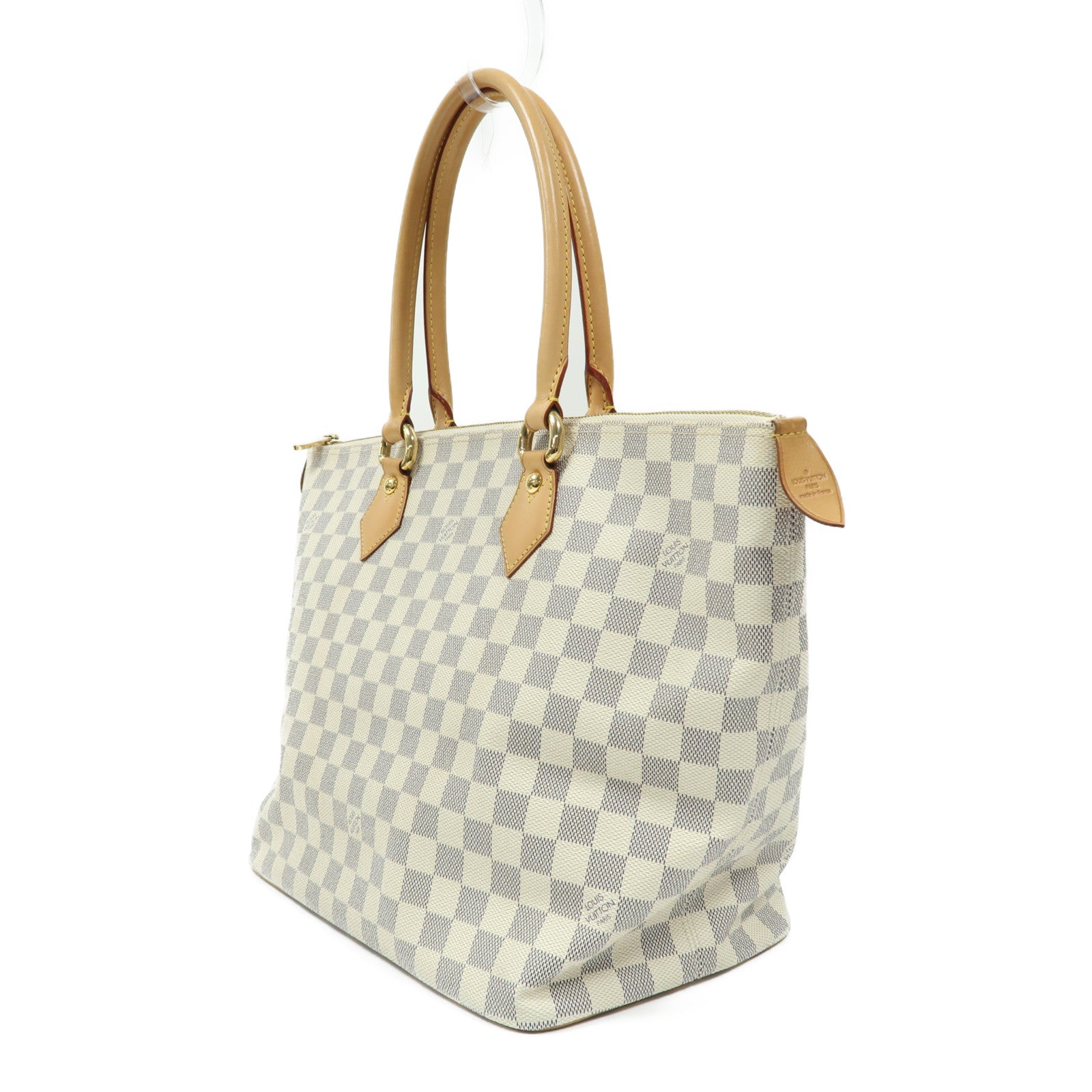 LOUIS VUITTON Damier Azur Saleya MM金扣肩背袋白色