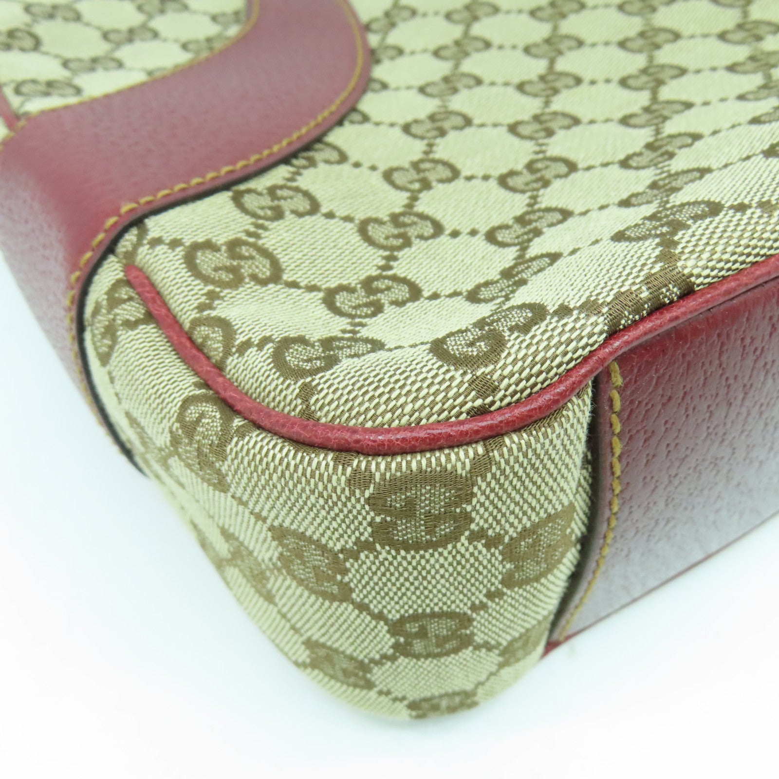 GUCCI 【清倉大減價】帆布/皮革Shoulder Bag銀扣肩背袋啡色/紅色