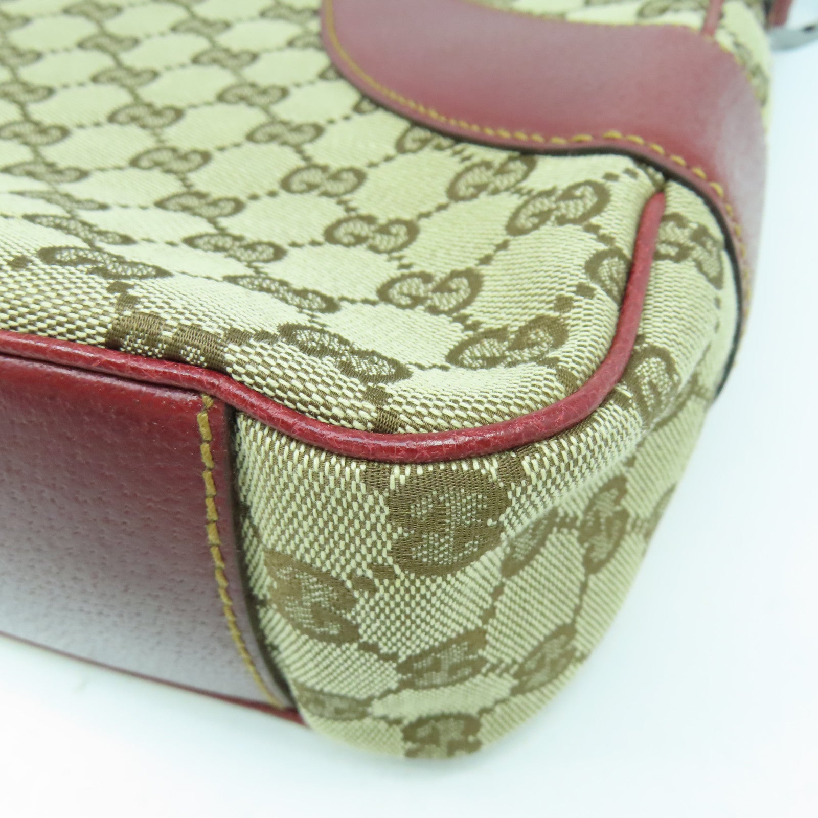 GUCCI 【清倉大減價】帆布/皮革Shoulder Bag銀扣肩背袋啡色/紅色