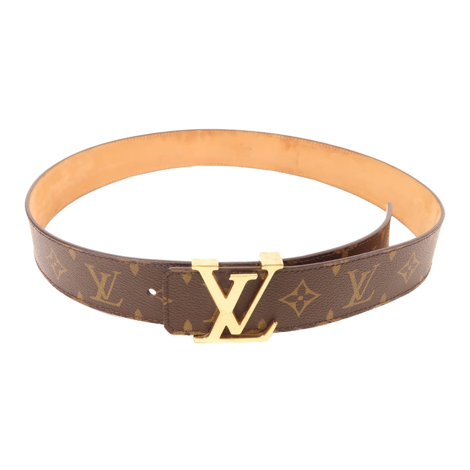 LOUIS VUITTON Monogram Initiales Belt金扣皮帶棕色