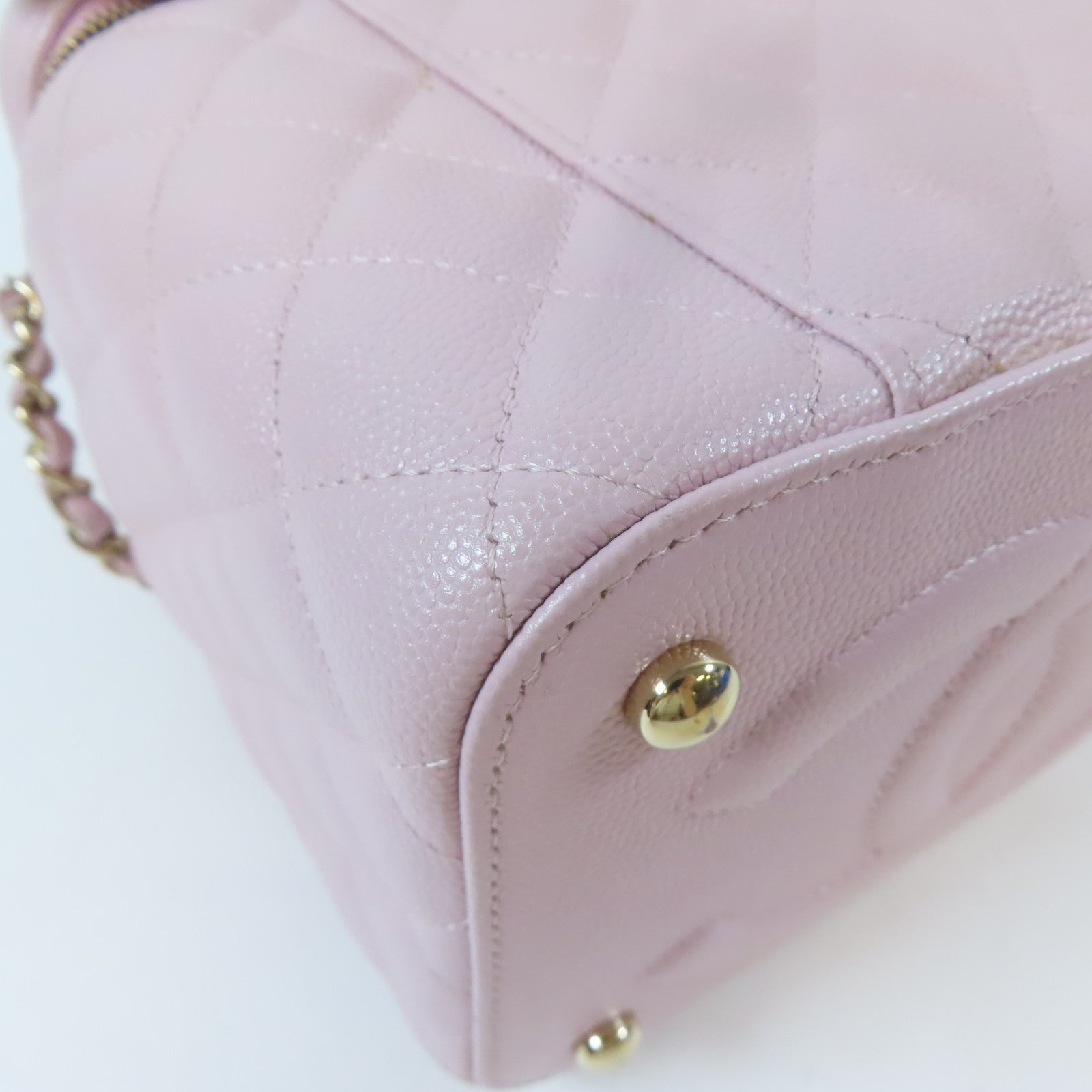 CHANEL 【激減優惠】菱格Caviar皮革Vanity Case金扣手挽肩背兩用袋粉紅色