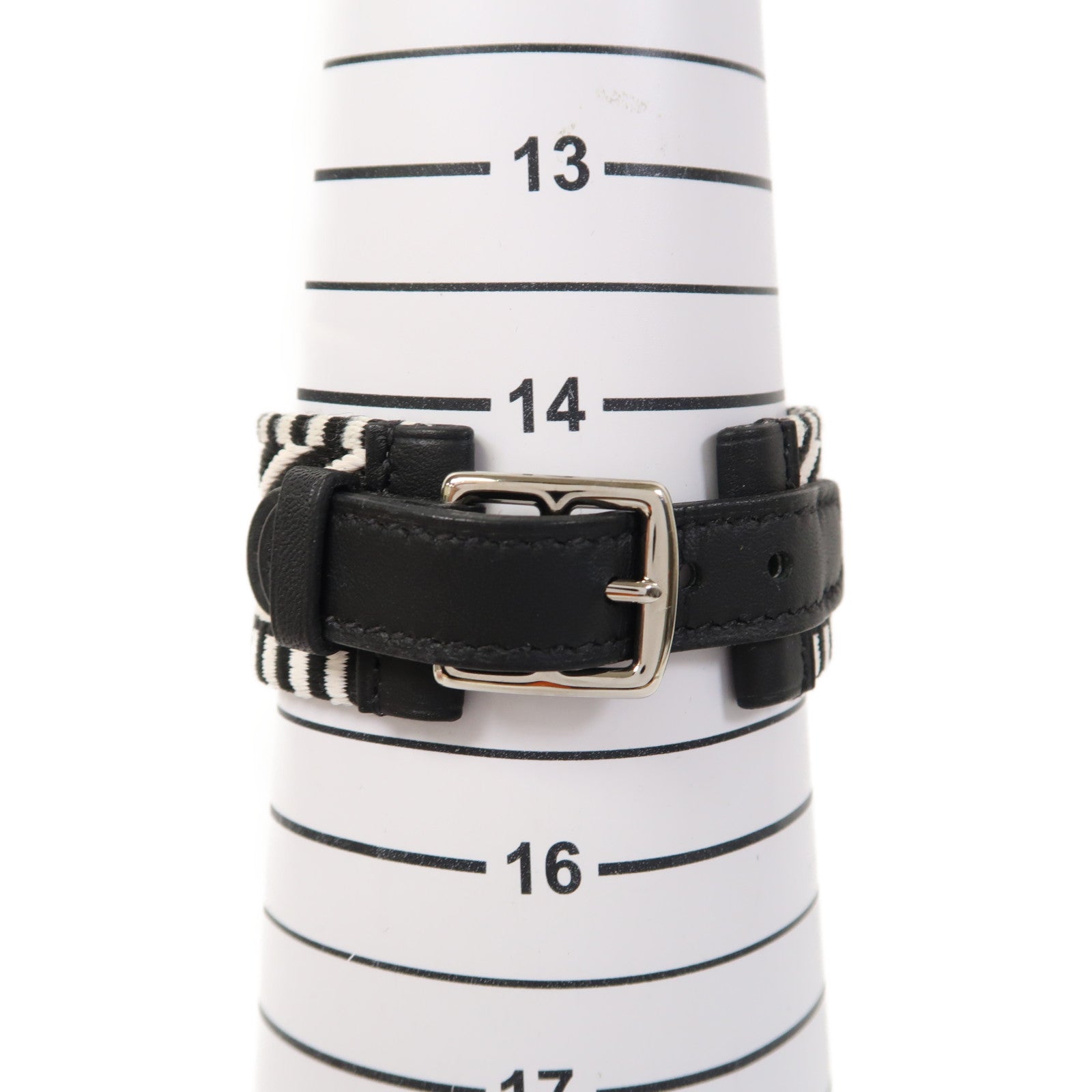 HERMES 帆布Rivale Cavale Bracelet銀扣手鐲黑色/白色
