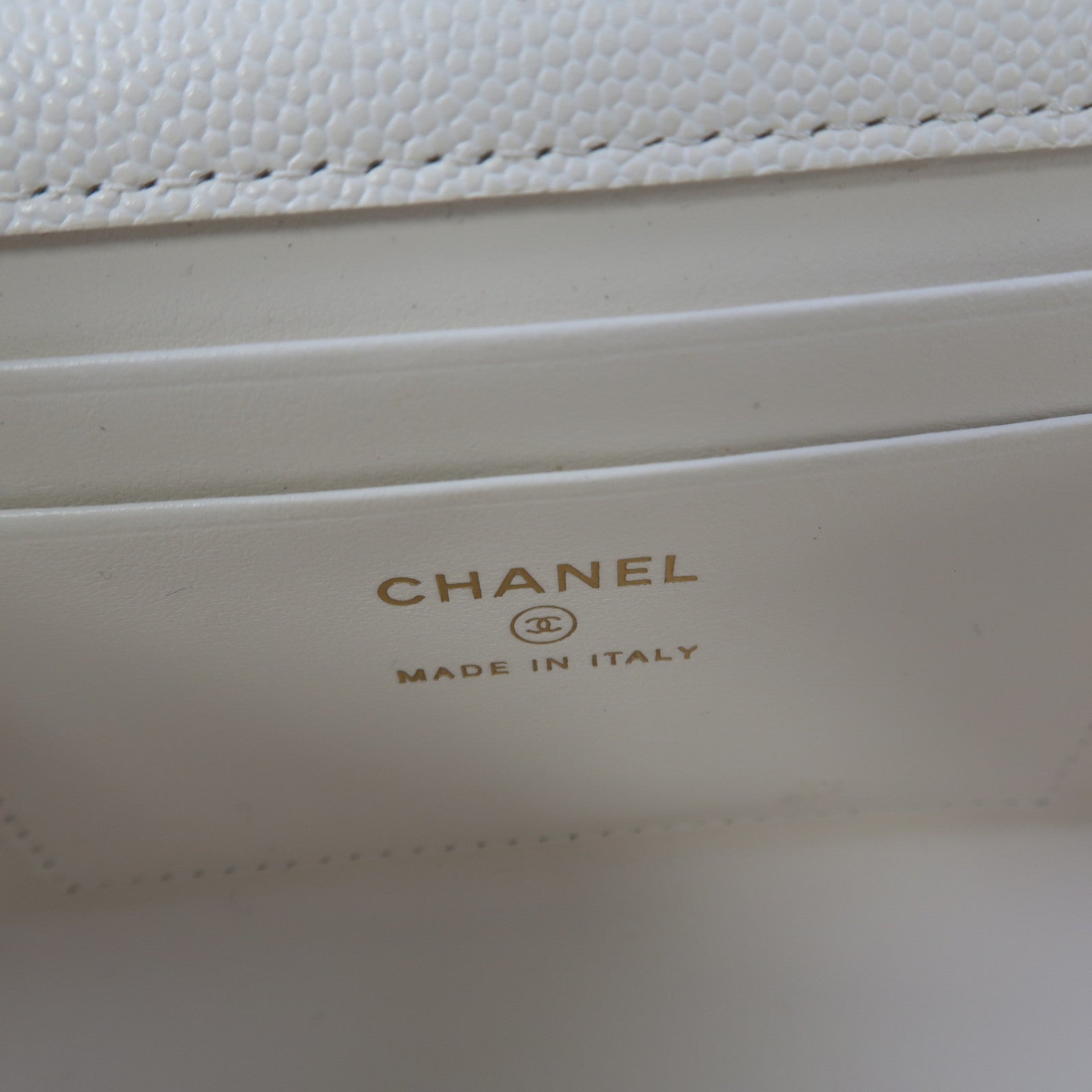 CHANEL Caviar皮革Chain Bag With Top Handle金扣鏈帶肩背袋白色