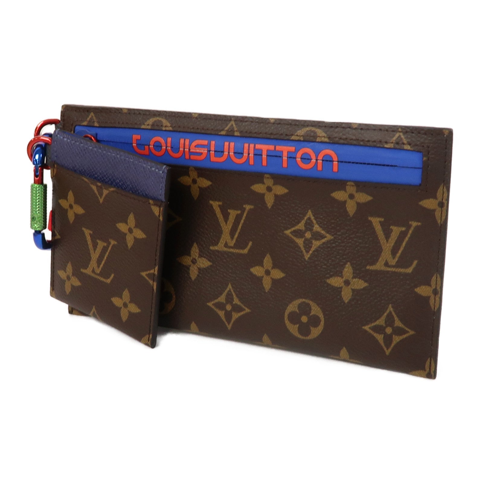 LOUIS VUITTON 【激減優惠】Monogram Ribbon Pouch手拿包啡色/藍色