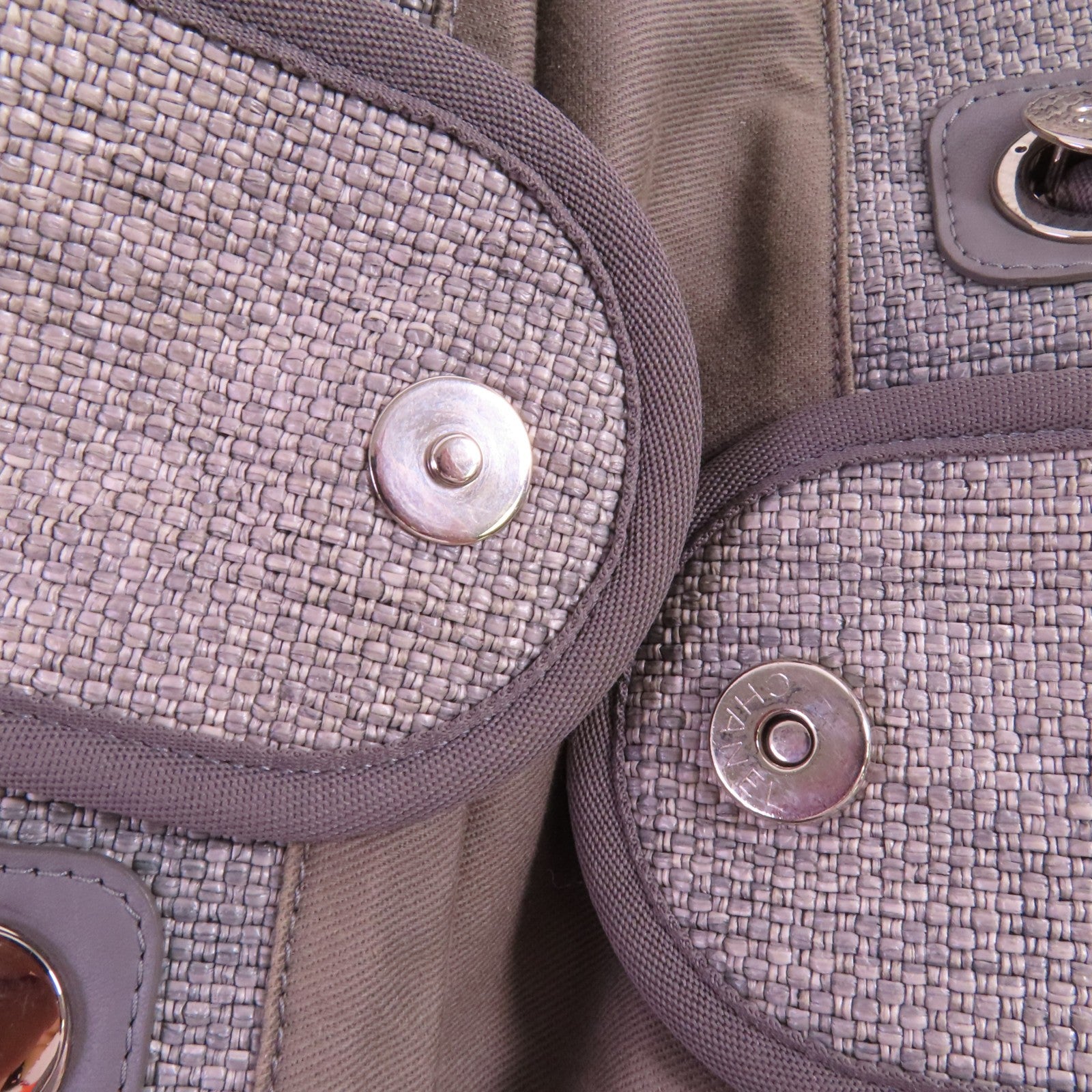 CHANEL 帆布Deauville GM銀扣手挽肩背兩用袋