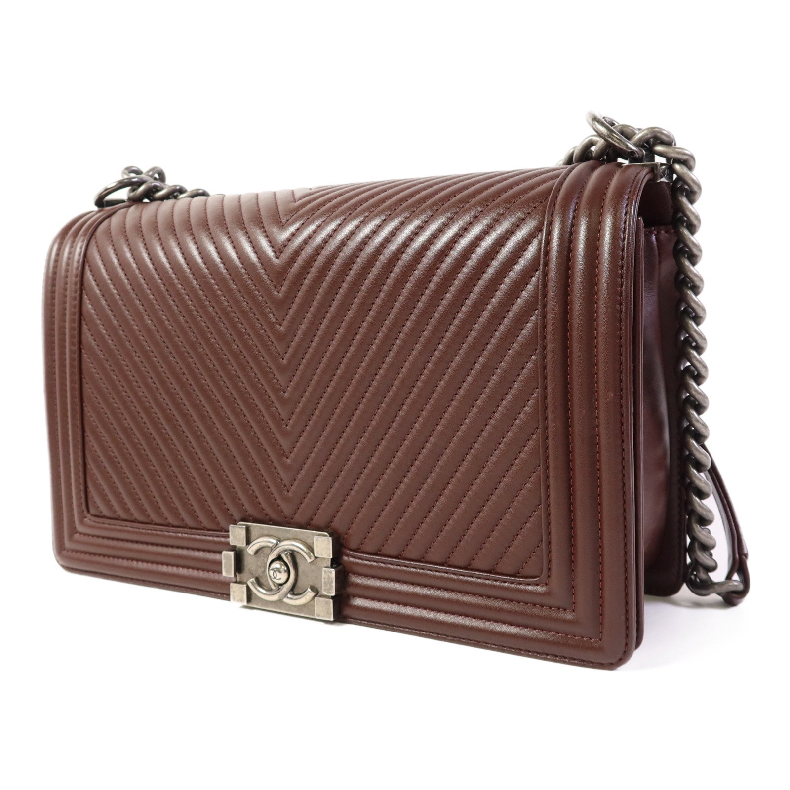 CHANEL 牛皮皮革Boy 28鏈帶肩背袋