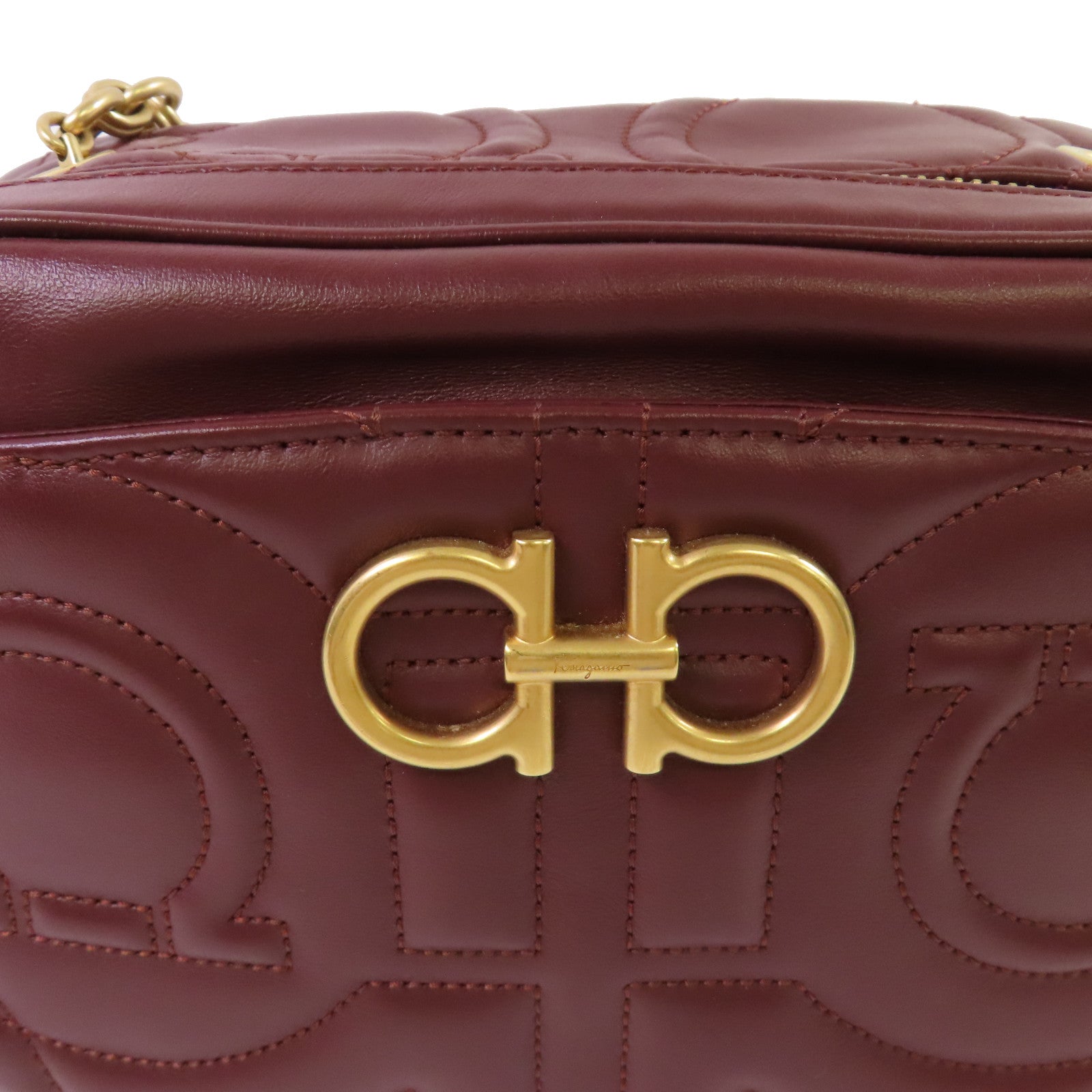Salvatore Ferragamo 牛皮皮革Gancini Camera Shoulder Bag金扣肩背袋酒紅色