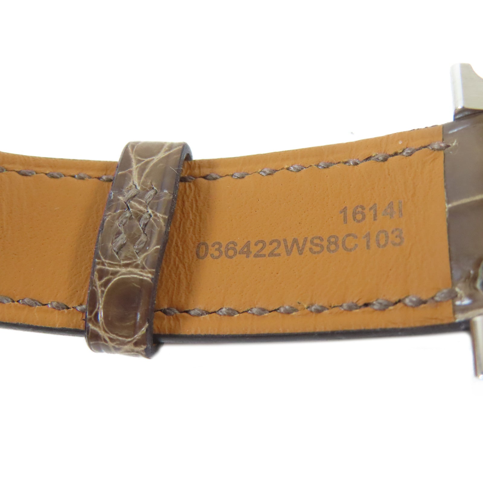 HERMES H Watch Diamond不鏽鋼/鑽石/鱷魚皮革帶石英機芯手錶白色/啡色#16cm