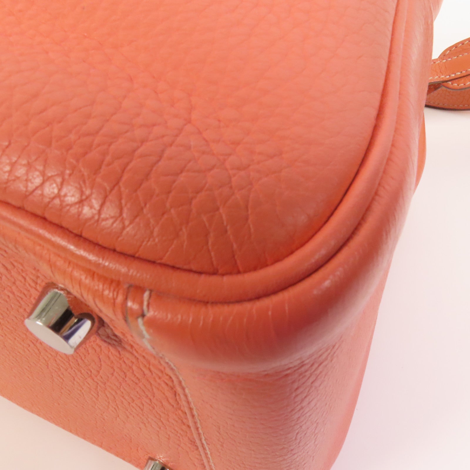 HERMES Clemence皮革Lindy 26銀扣手挽肩背兩用袋Flamingo