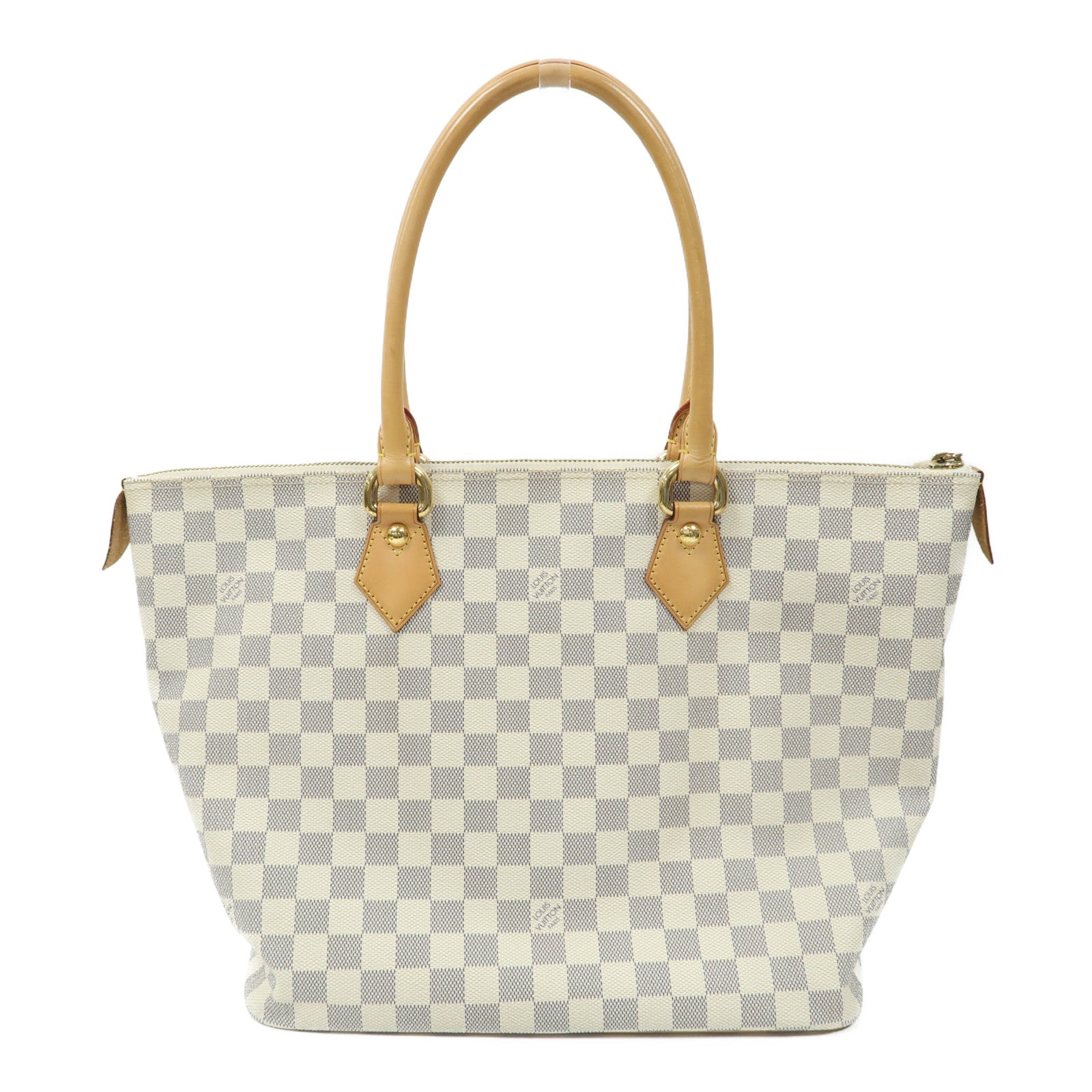 LOUIS VUITTON Damier Azur Saleya MM金扣肩背袋白色