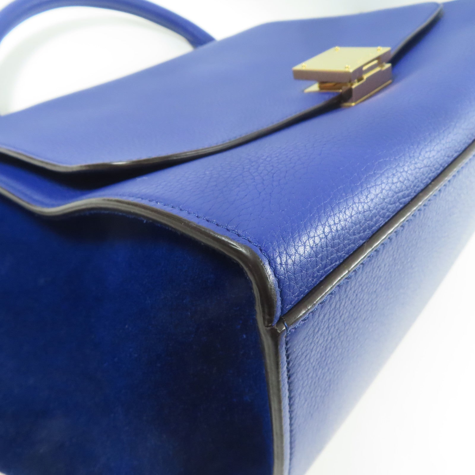 CELINE 牛皮皮革Trapeze MM金扣手挽肩背兩用袋藍色