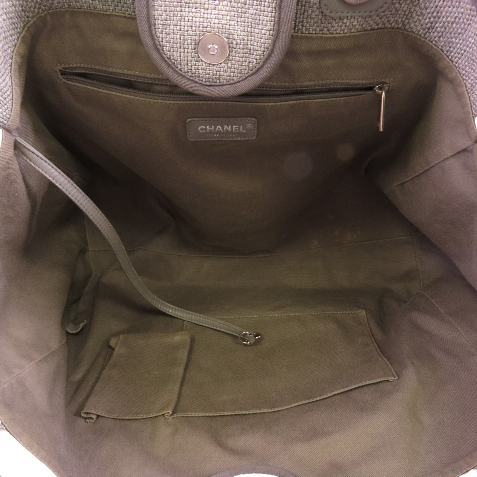 CHANEL 帆布Deauville GM銀扣手挽肩背兩用袋