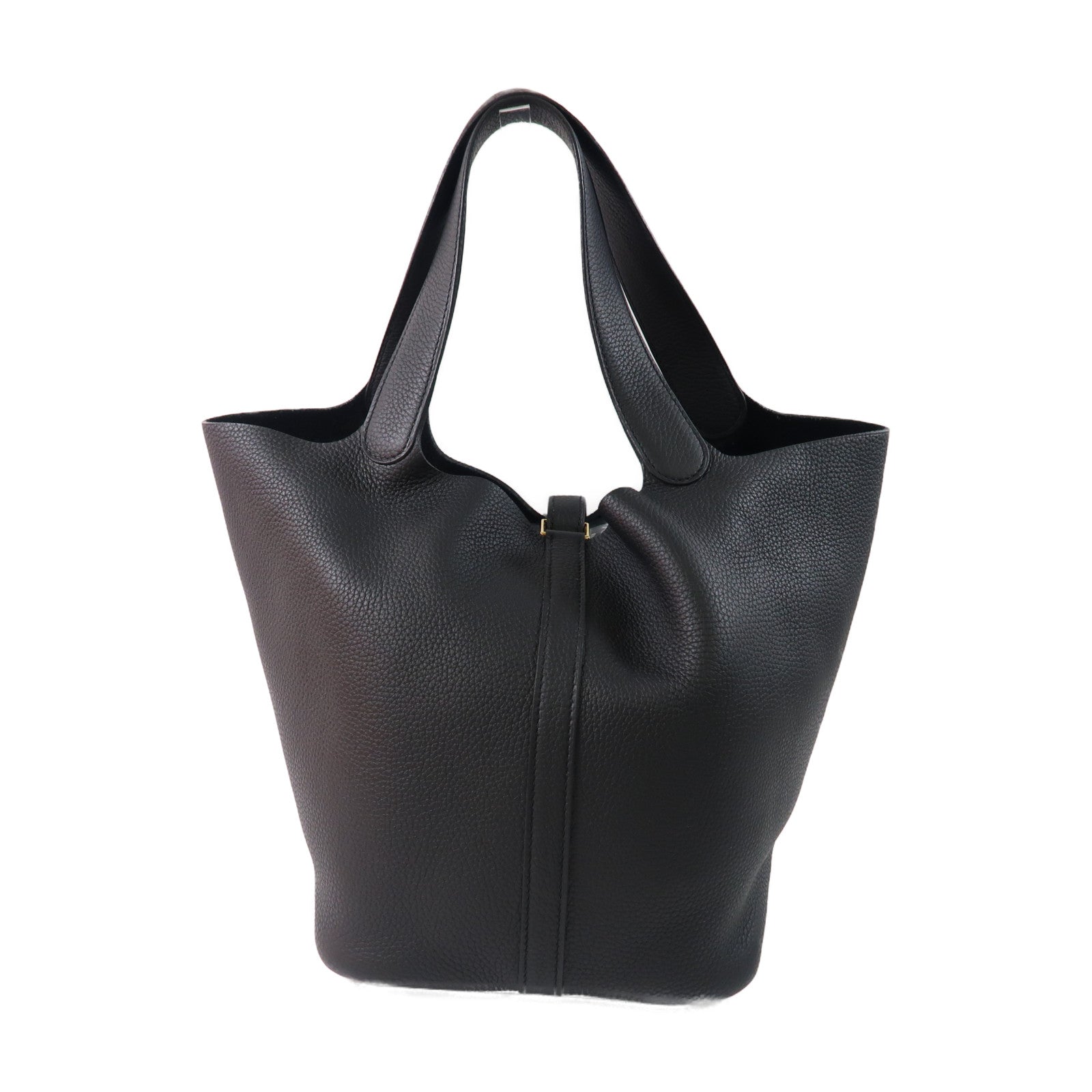 HERMES Clemence皮革Picotin GM金扣手挽袋黑色