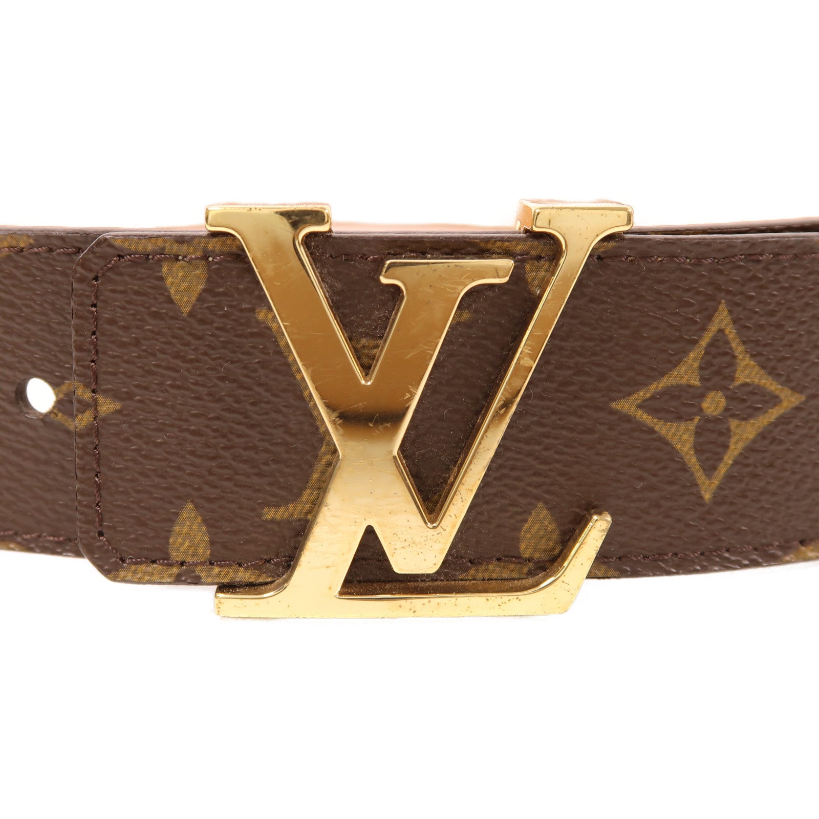 LOUIS VUITTON Monogram Initiales Belt金扣皮帶棕色