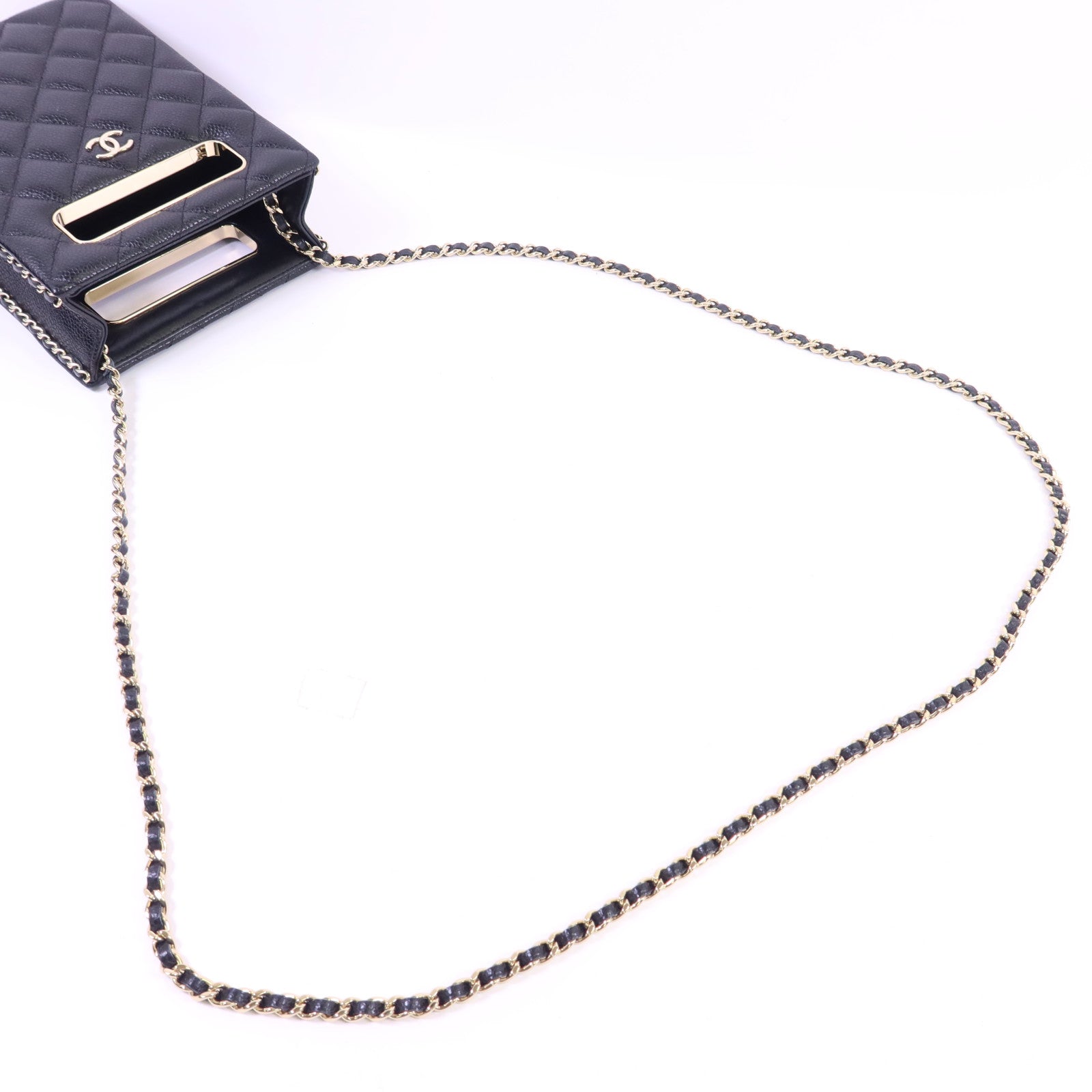 CHANEL 牛皮皮革Chain Shoulder金扣鏈帶肩背袋