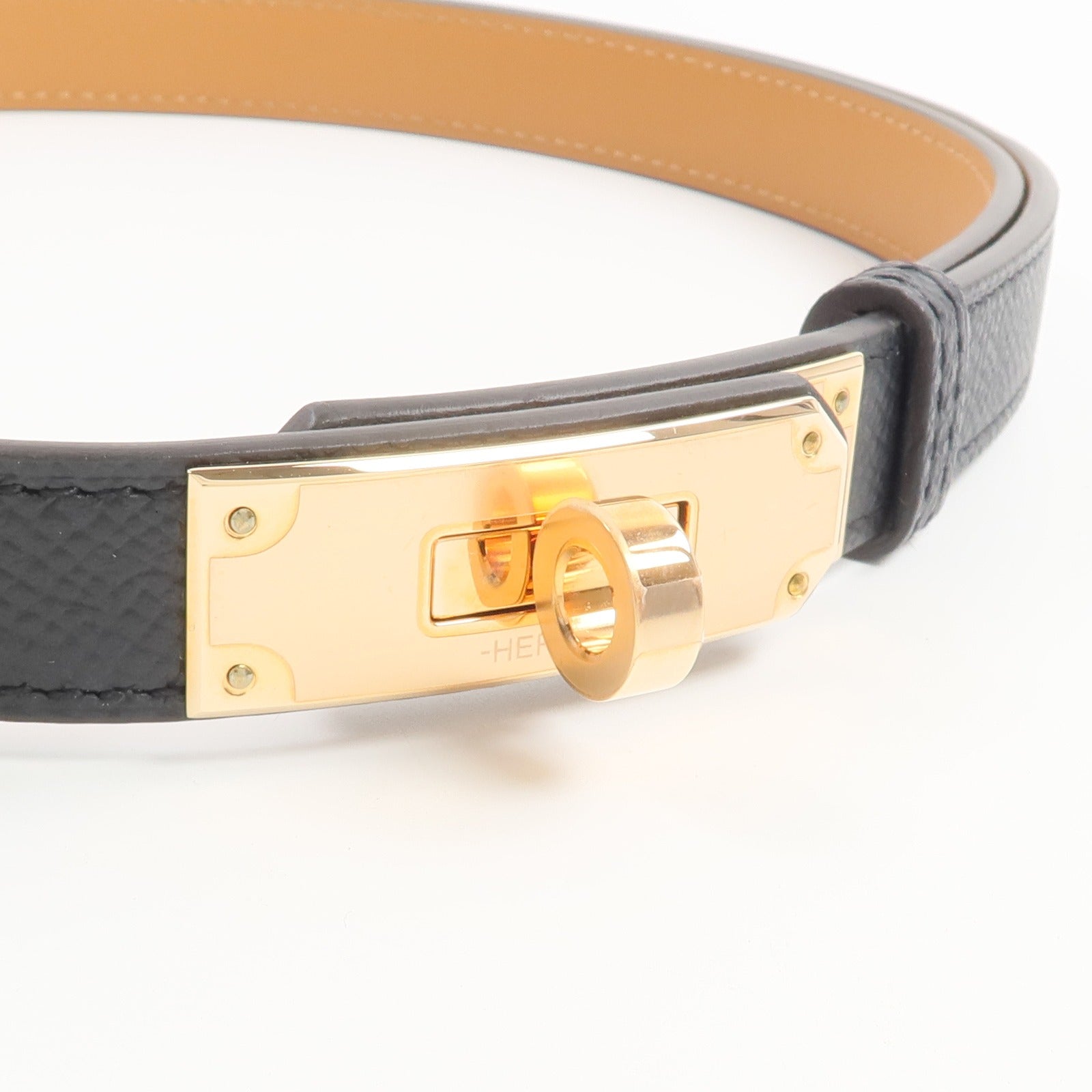 HERMES Epsom皮革Kelly 18 Belt皮帶Noir