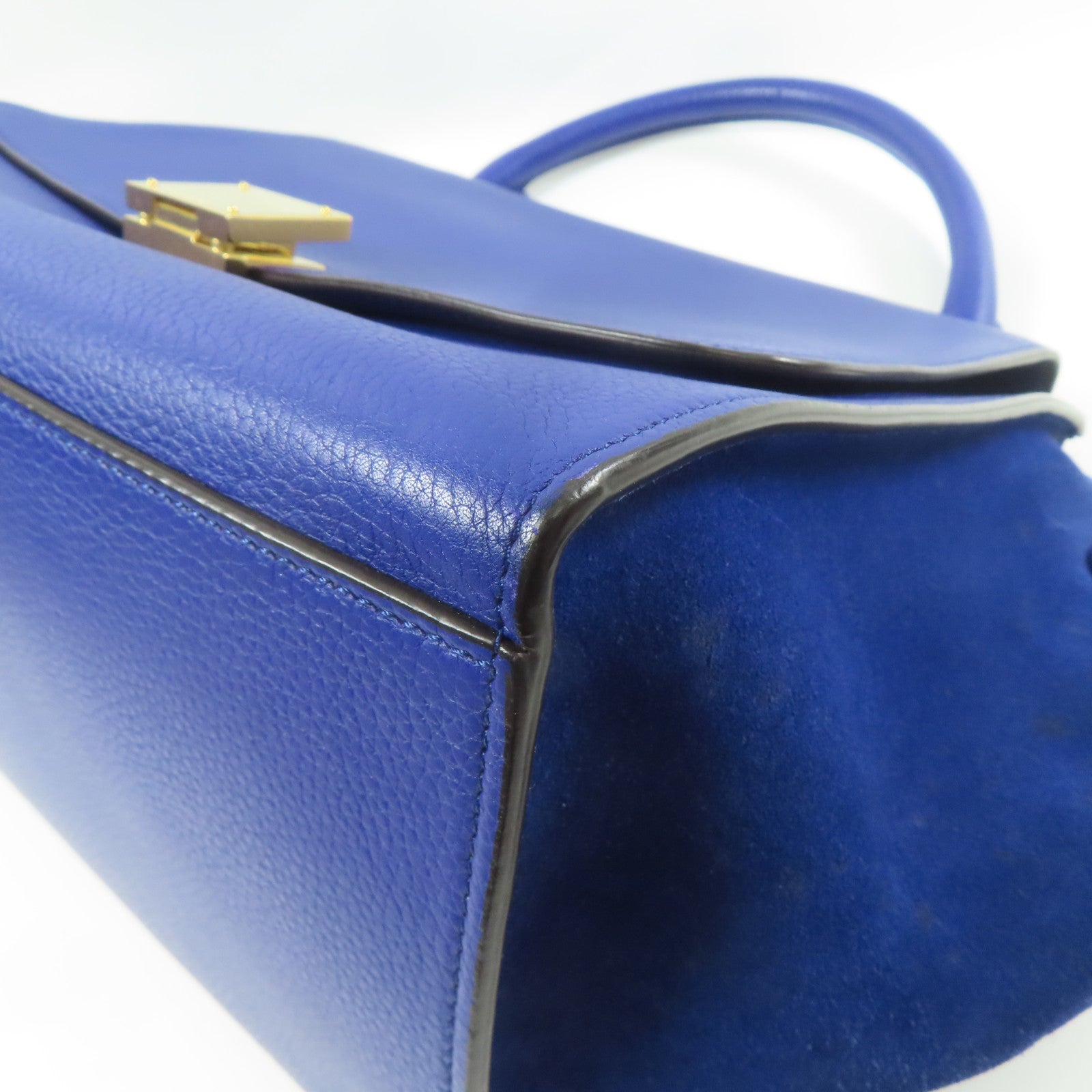 CELINE 牛皮皮革Trapeze MM金扣手挽肩背兩用袋藍色