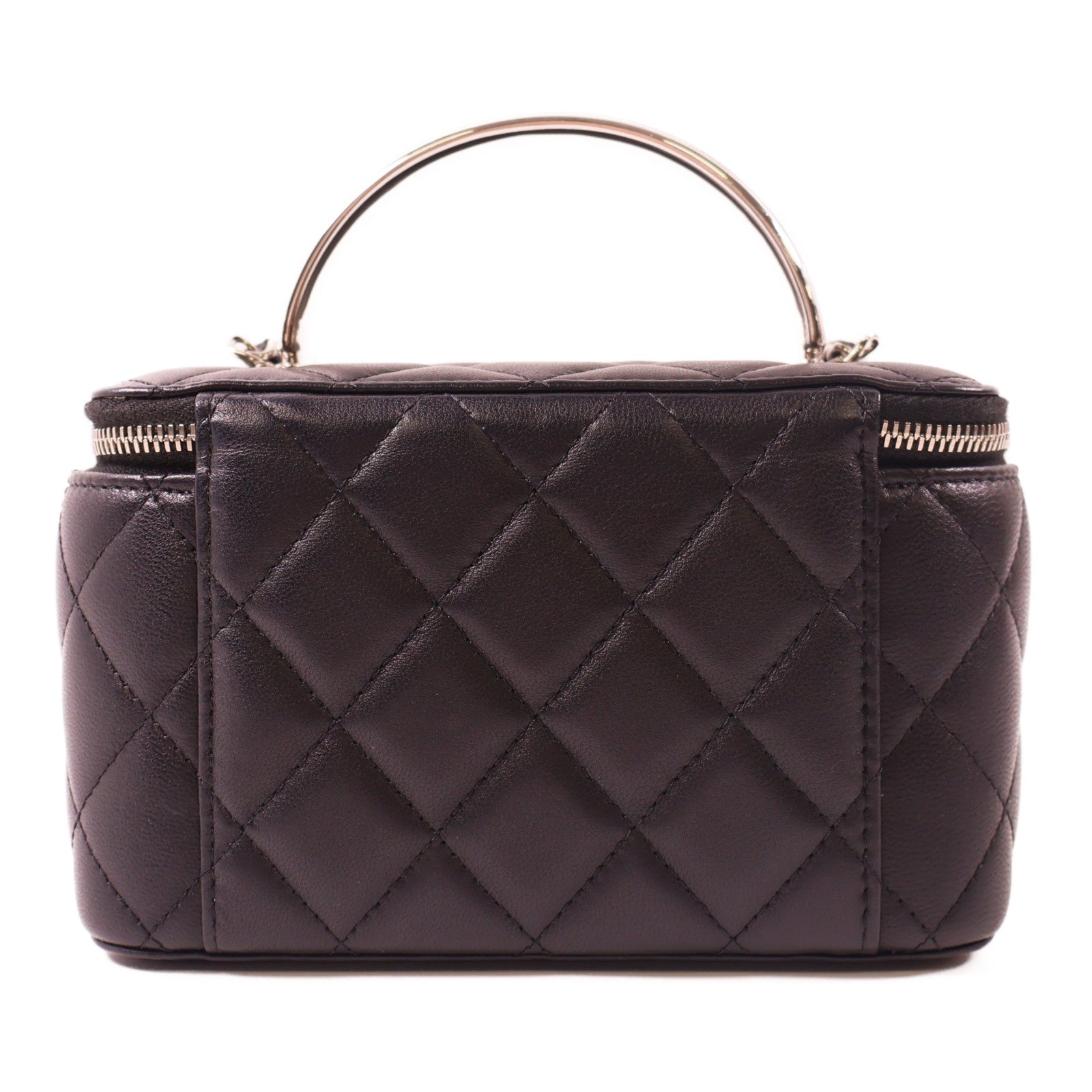 CHANEL 羊皮皮革Clutch With Chain銀扣鏈帶手挽肩背兩用袋黑色