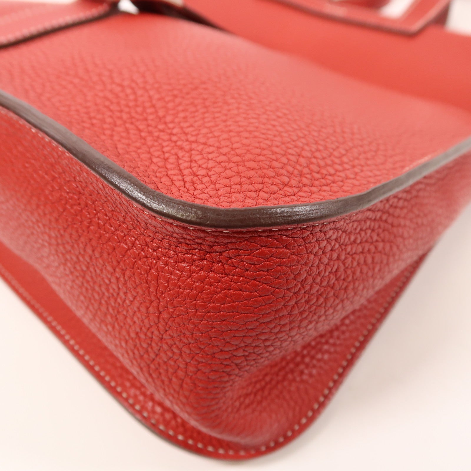 HERMES Togo皮革Halzan 31銀扣手挽肩背兩用袋Rouge Casaque