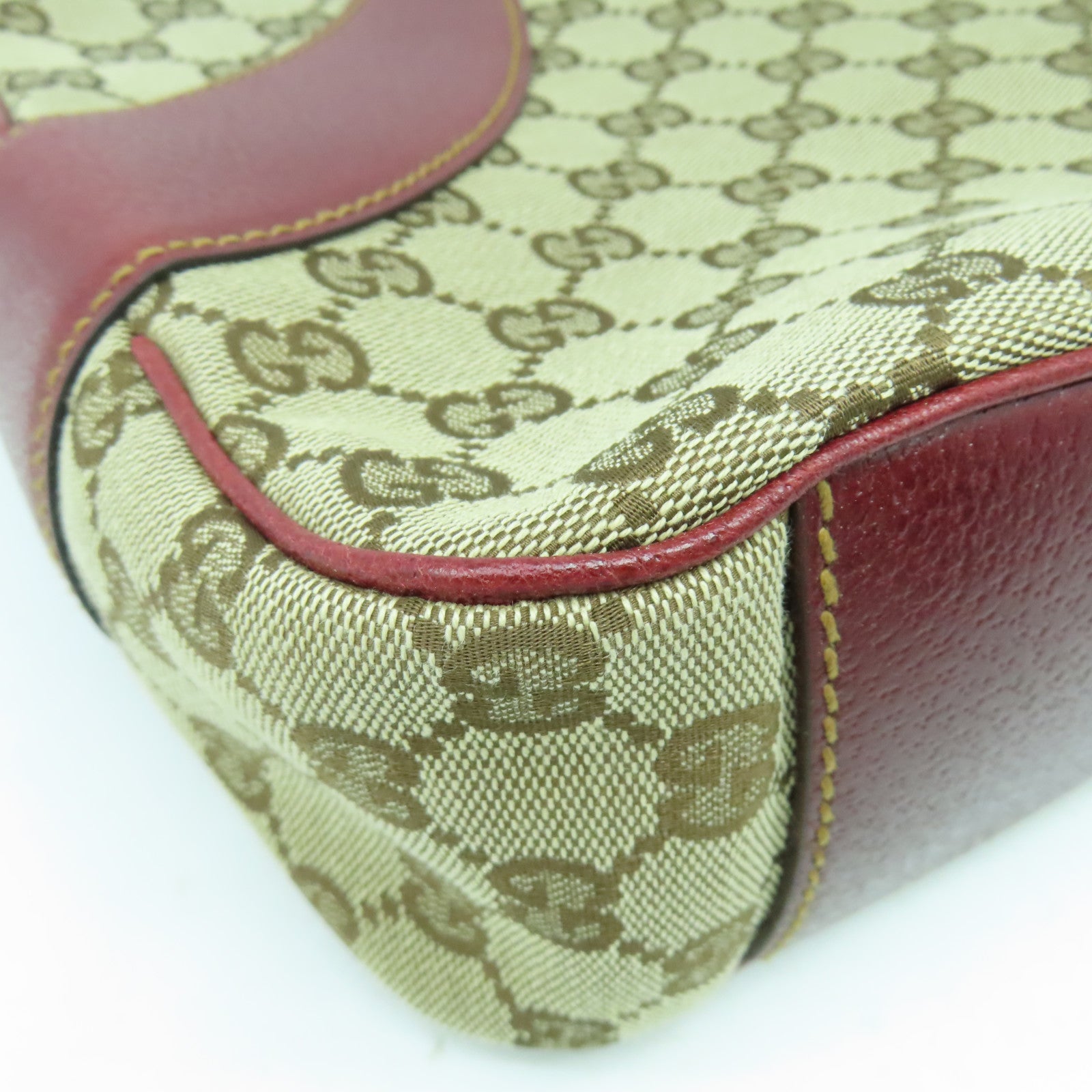GUCCI 【清倉大減價】帆布/皮革Shoulder Bag銀扣肩背袋啡色/紅色