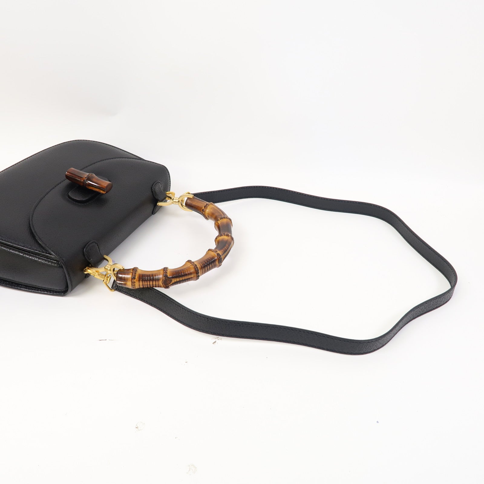 GUCCI 牛皮皮革Vintage Bamboo Bag手挽肩背兩用袋黑色