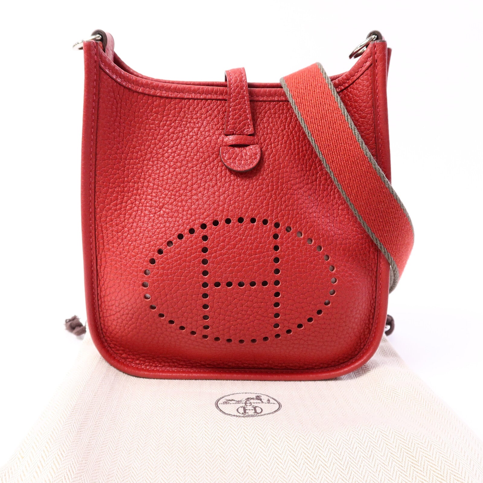 HERMES Clemence皮革Evelyne TPM肩背袋Rouge Vif