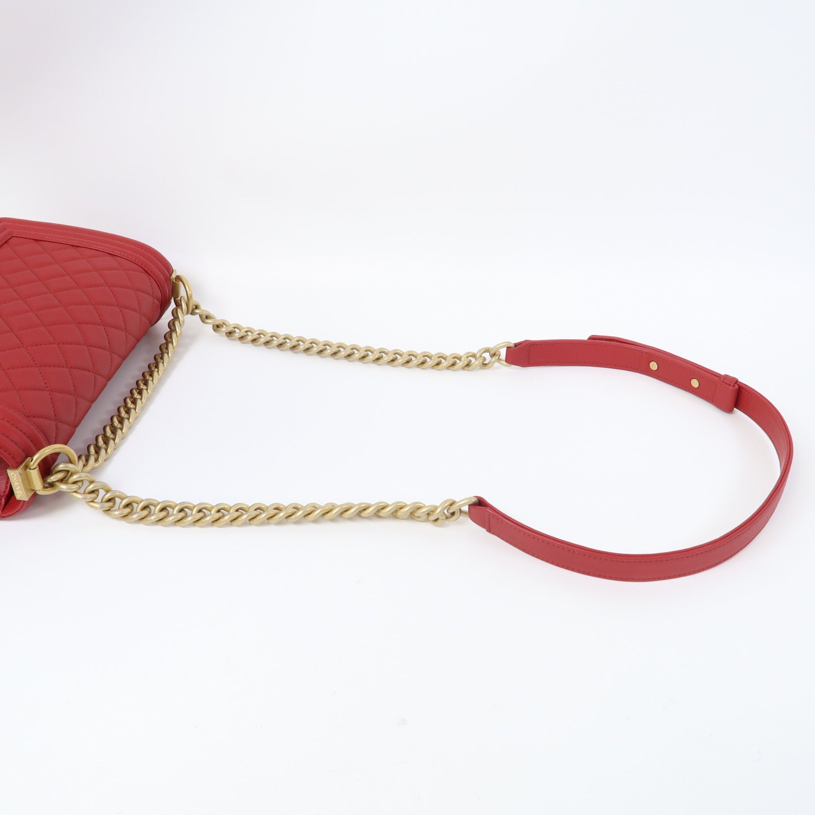 CHANEL 【激減優惠】菱格Caviar皮革Chain Shoulder Bag金扣鏈帶肩背袋紅色