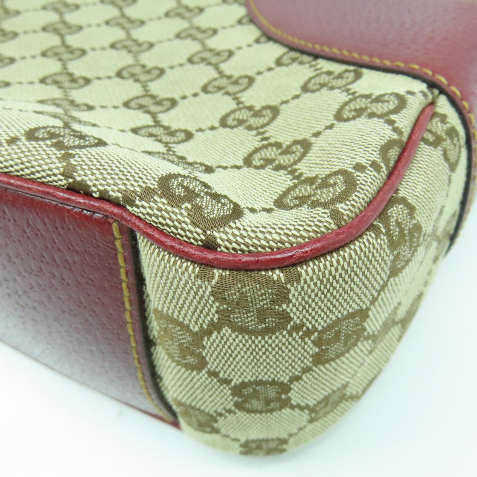 GUCCI 【清倉大減價】帆布/皮革Shoulder Bag銀扣肩背袋啡色/紅色
