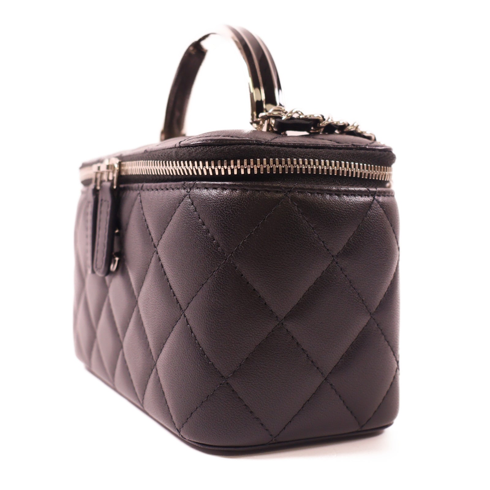 CHANEL 羊皮皮革Clutch With Chain銀扣鏈帶手挽肩背兩用袋黑色