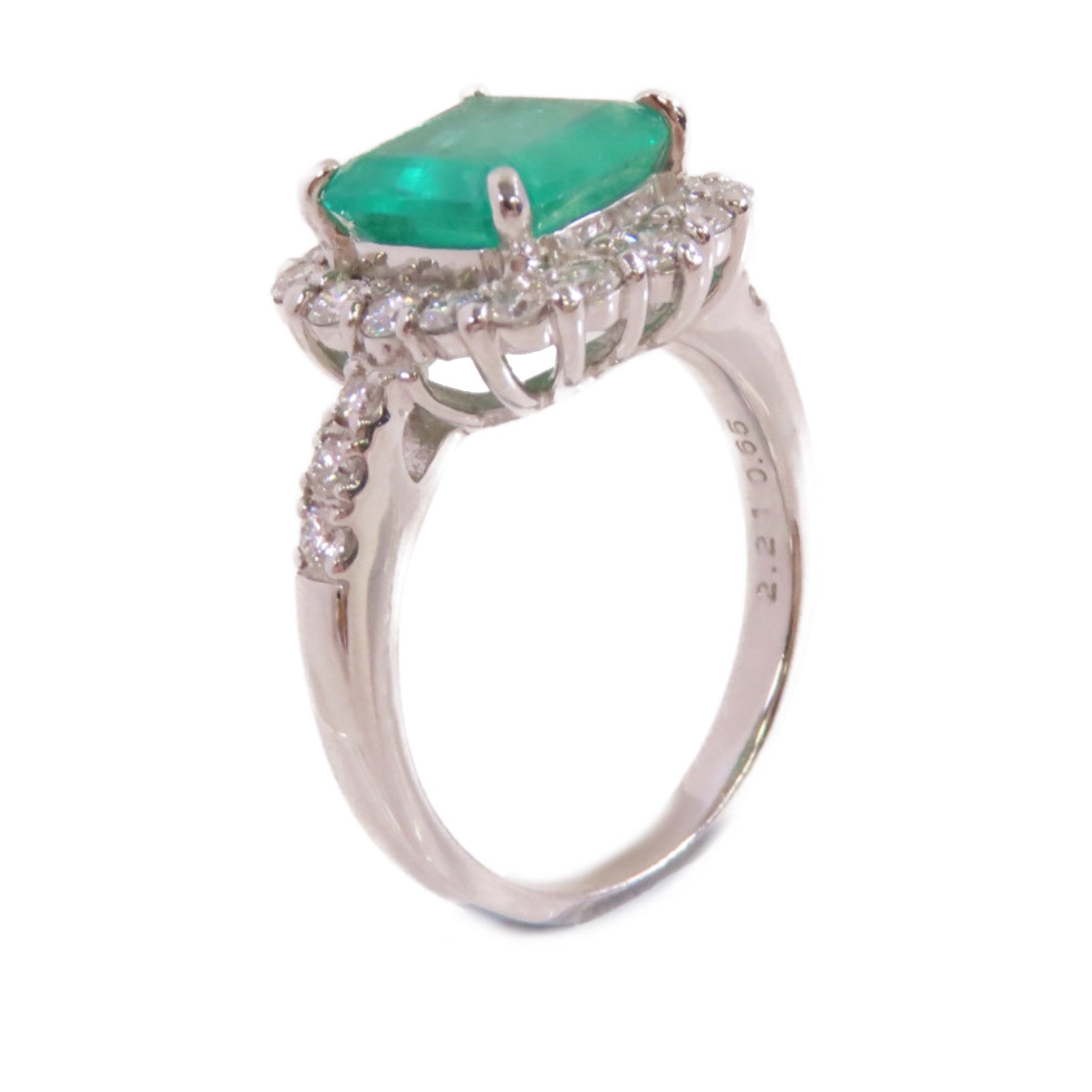 JEWELRY PT950鉑金/2.21ct綠寶石/0.65ct鑚石Emerald Diamond Ring戒指US#5.75