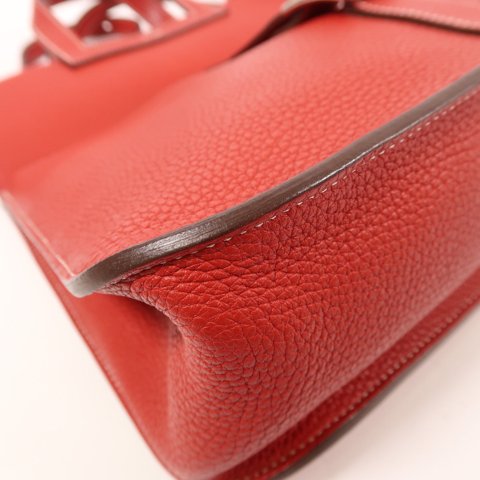 HERMES Togo皮革Halzan 31銀扣手挽肩背兩用袋Rouge Casaque