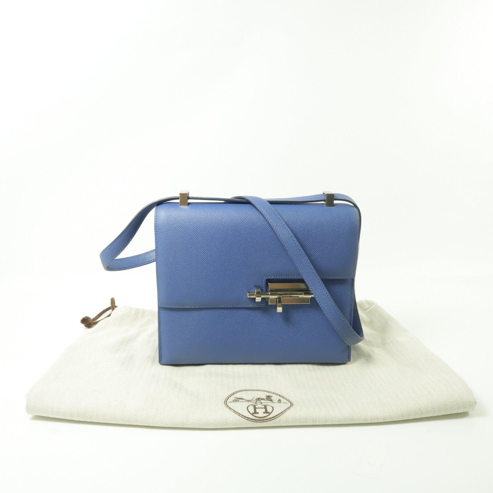 HERMES Epsom皮革Verrou 23銀扣肩背袋Bleu Encre