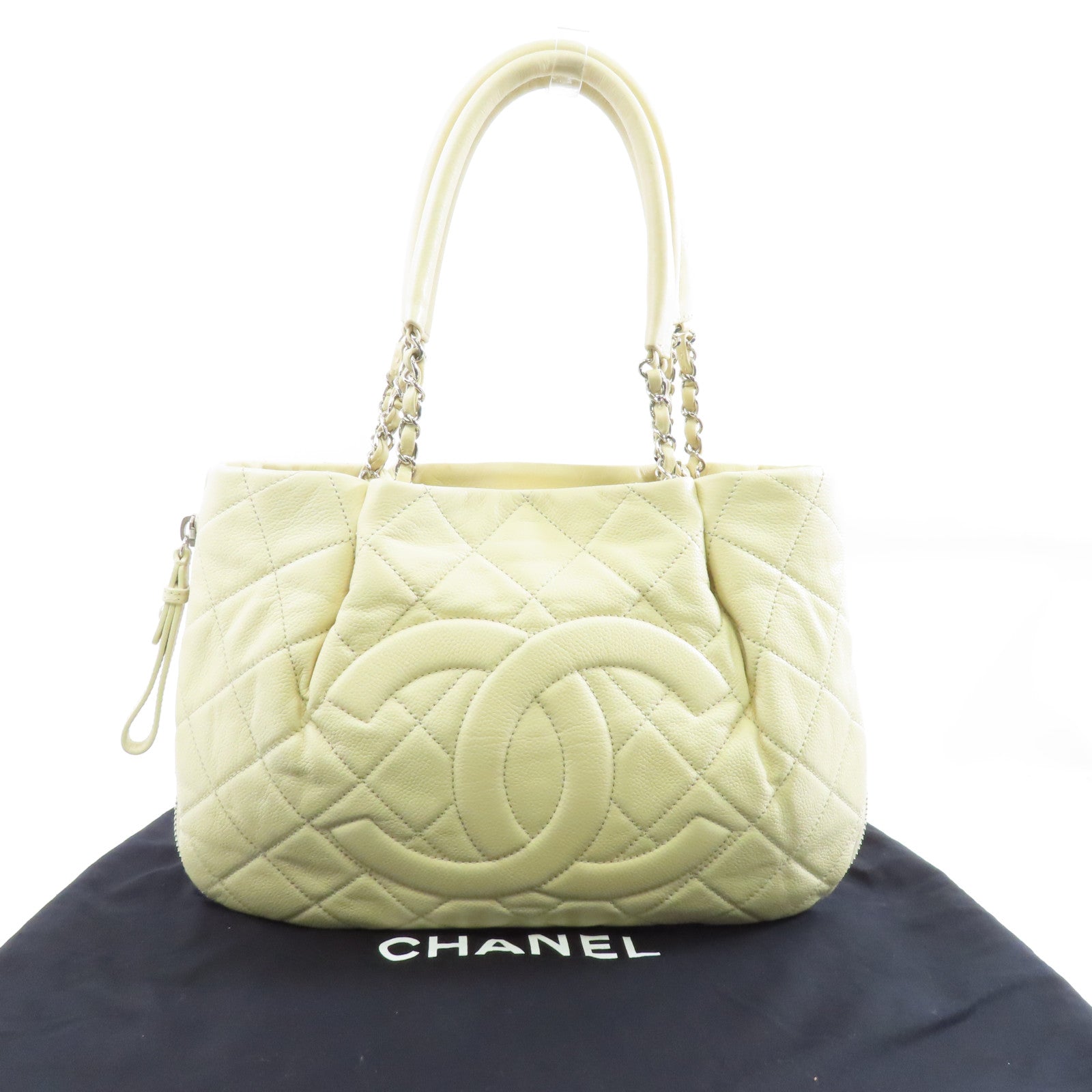 CHANEL 【激減優惠】菱格Caviar皮革Shoulder Bag銀扣奶油色