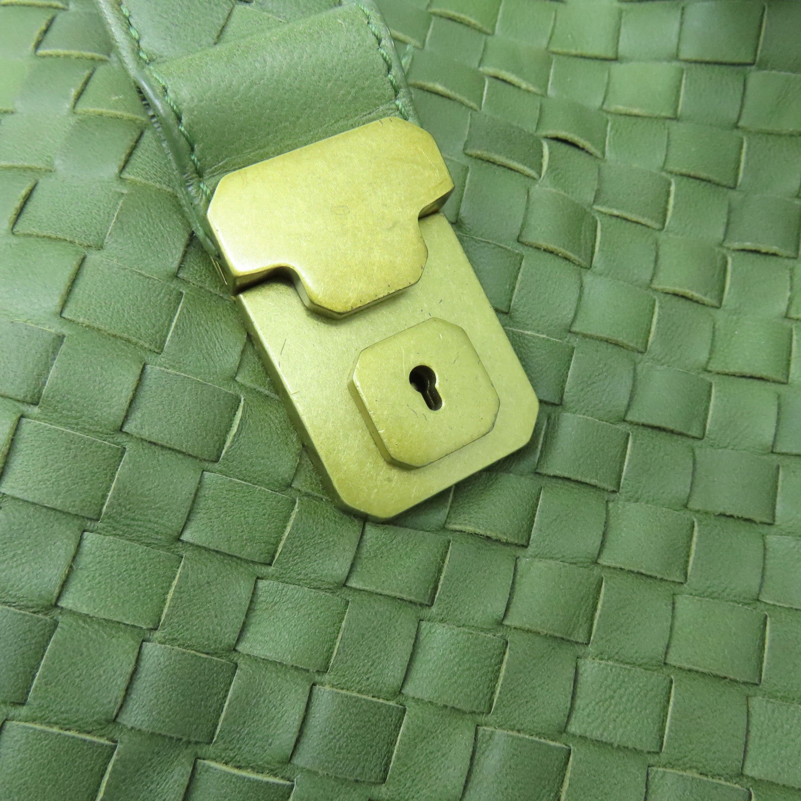 BOTTEGA VENETA 【激減優惠】羊皮皮革Handbag金扣手挽袋綠色