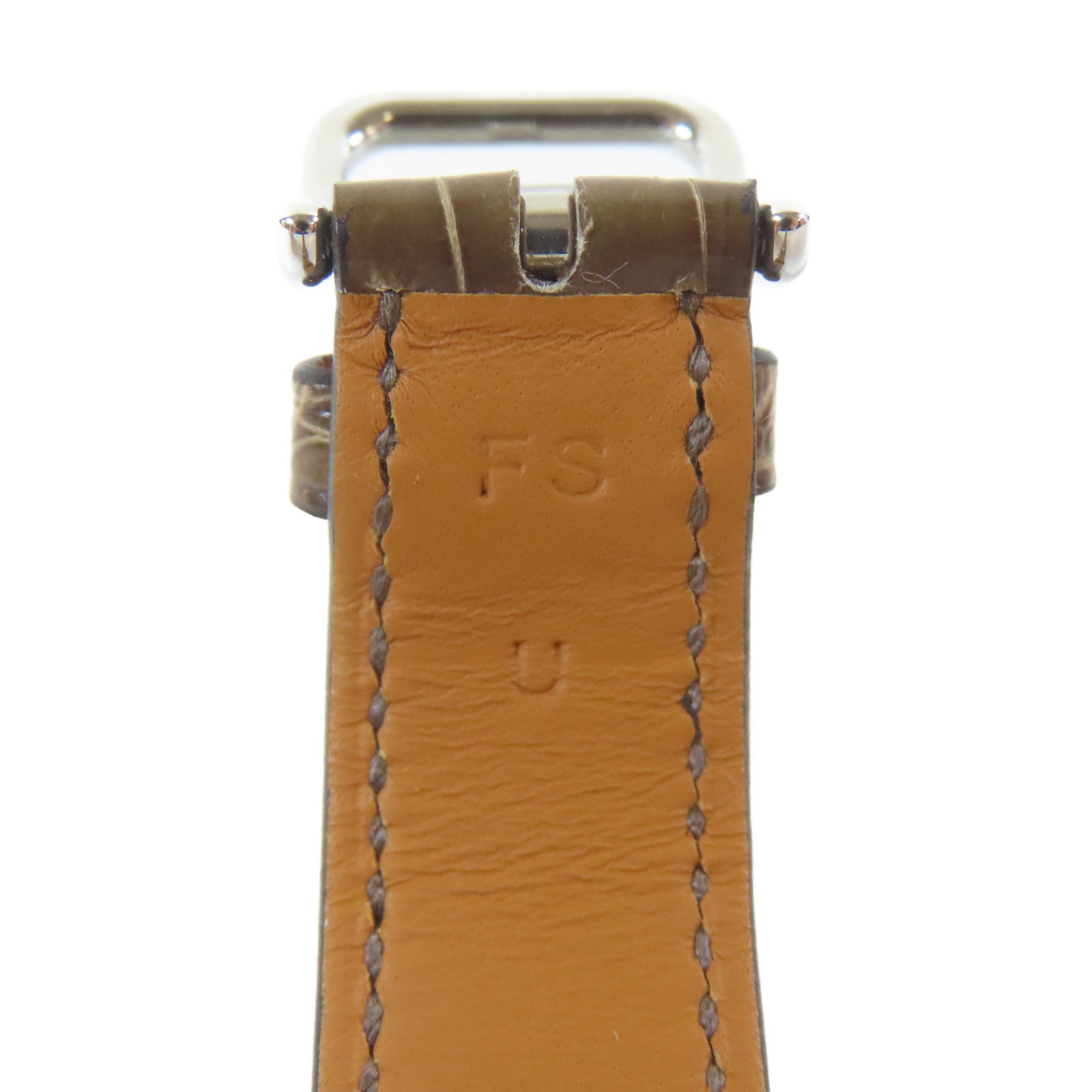 HERMES H Watch Diamond不鏽鋼/鑽石/鱷魚皮革帶石英機芯手錶白色/啡色#16cm