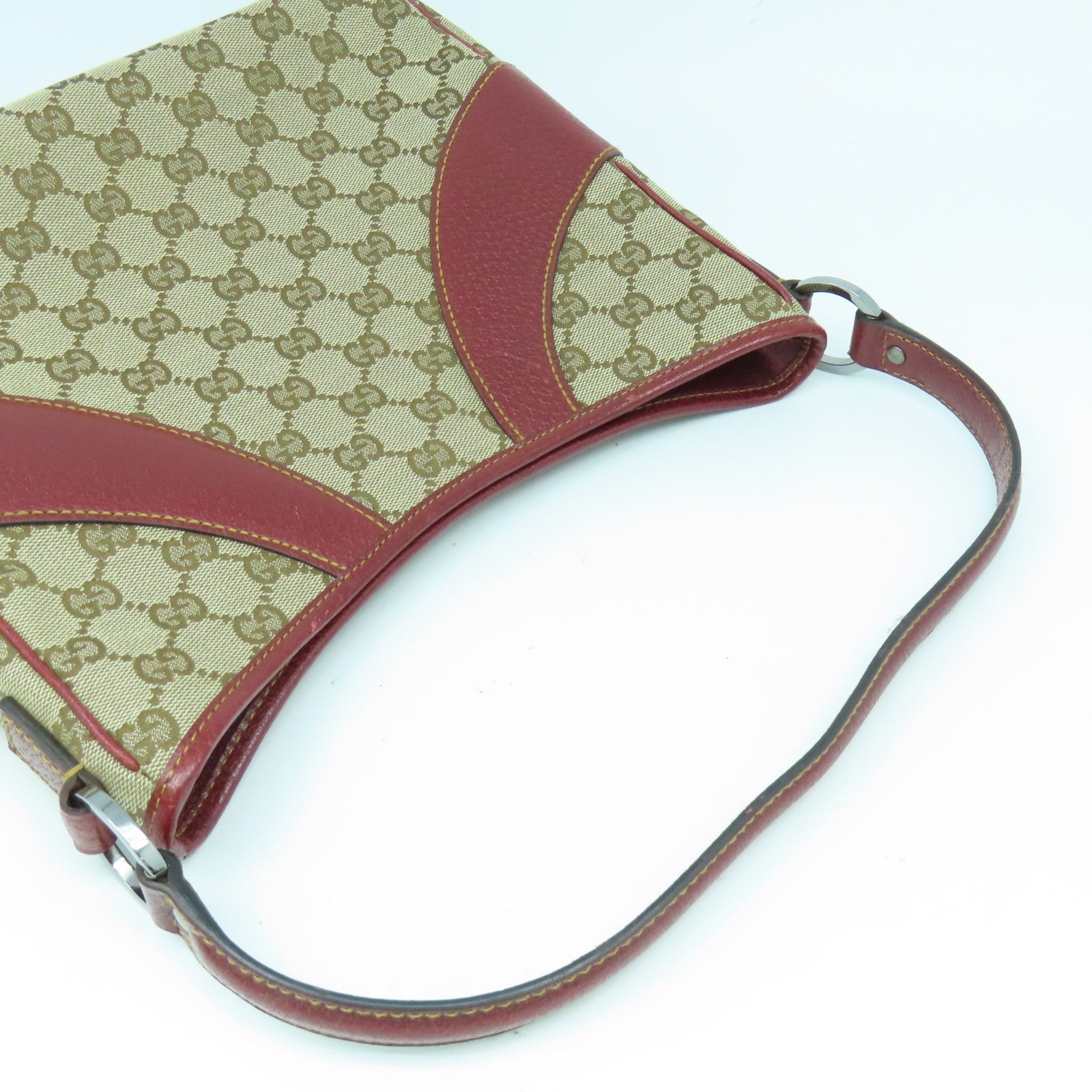 GUCCI 【清倉大減價】帆布/皮革Shoulder Bag銀扣肩背袋啡色/紅色