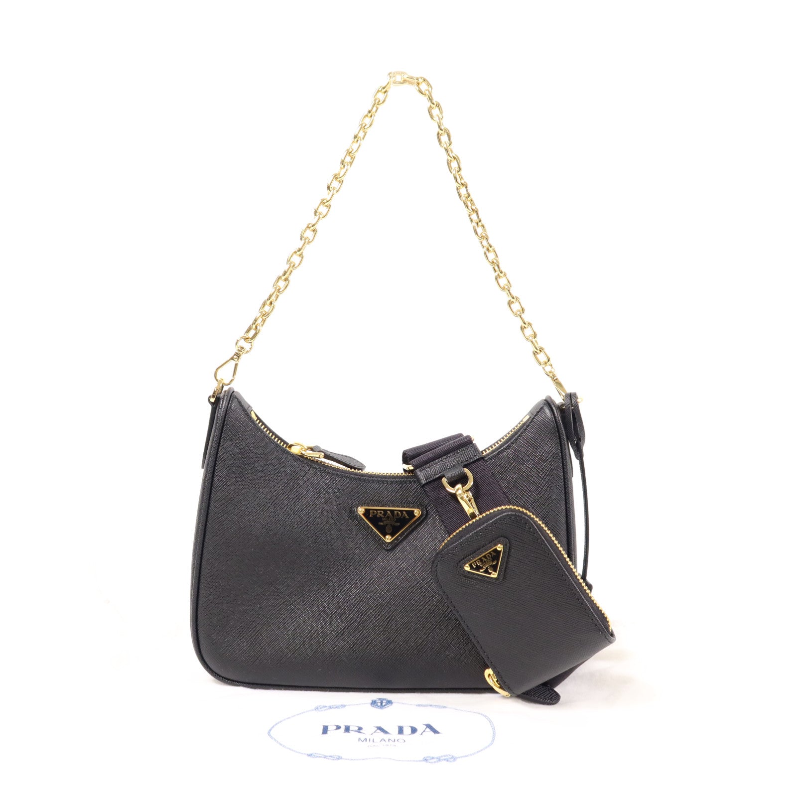 PRADA GHW Re-Edition 2005 Shoulder Bag Saffiano Leather Black