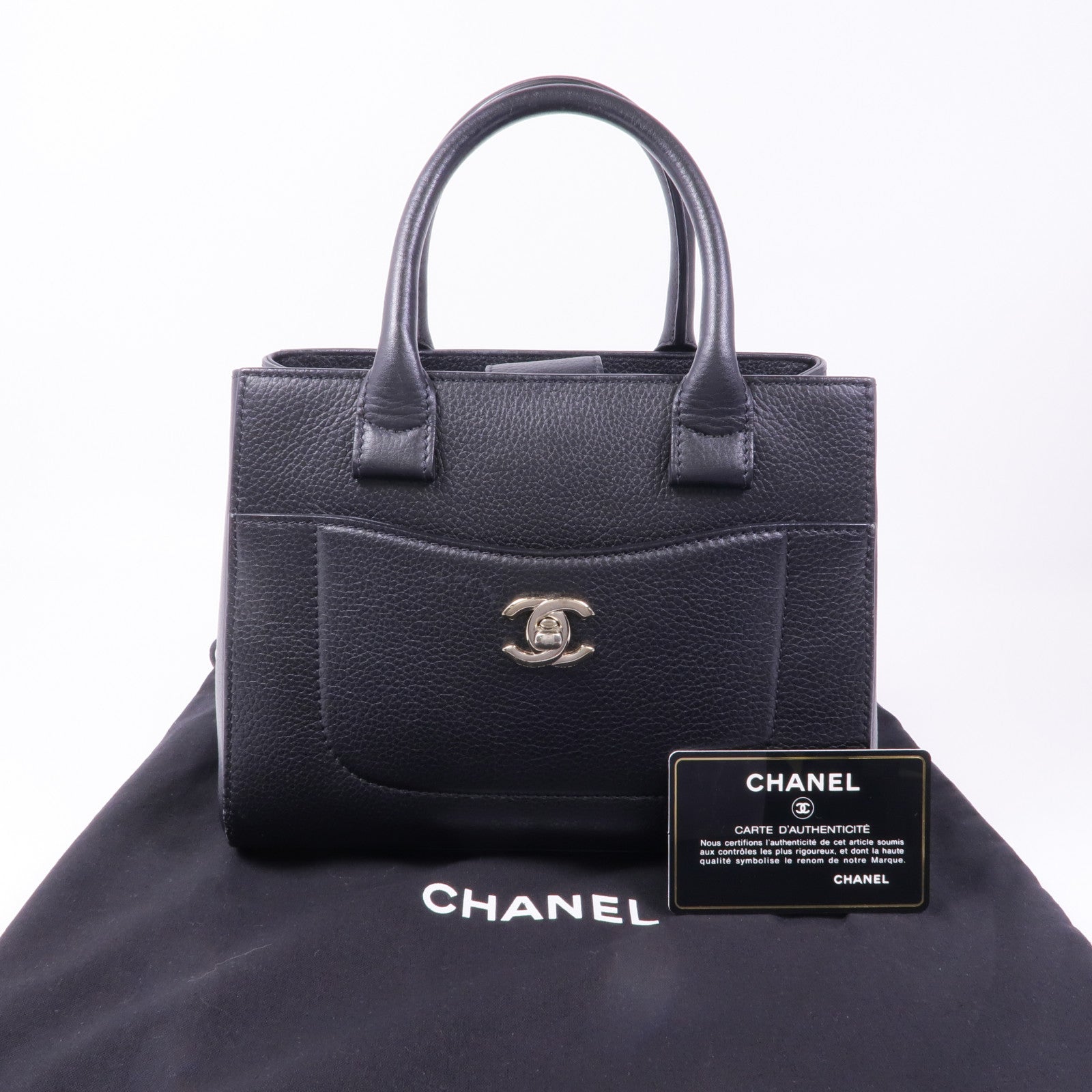 CHANEL 牛皮皮革Handbag銀扣手挽袋