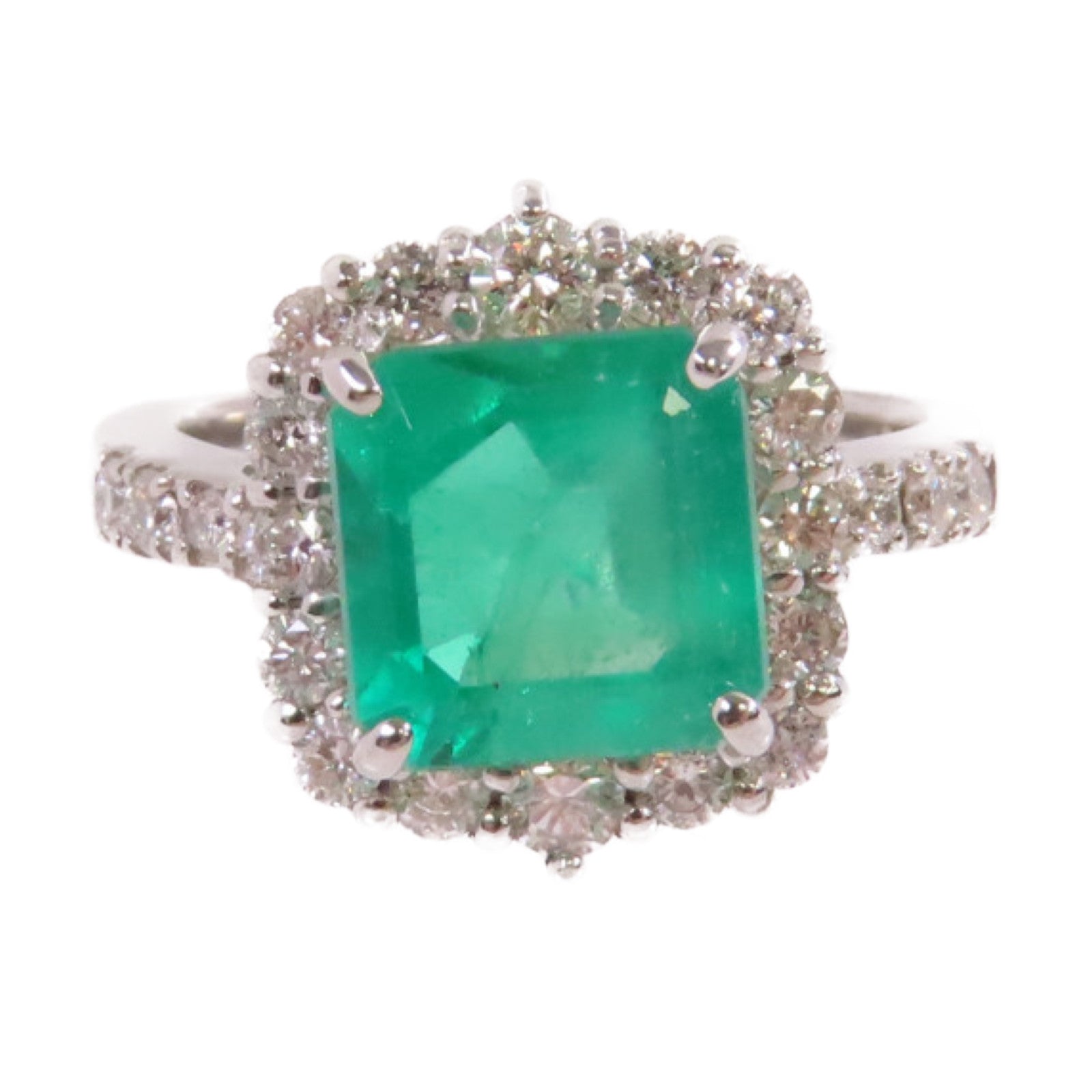 JEWELRY PT950鉑金/2.21ct綠寶石/0.65ct鑚石Emerald Diamond Ring戒指US#5.75