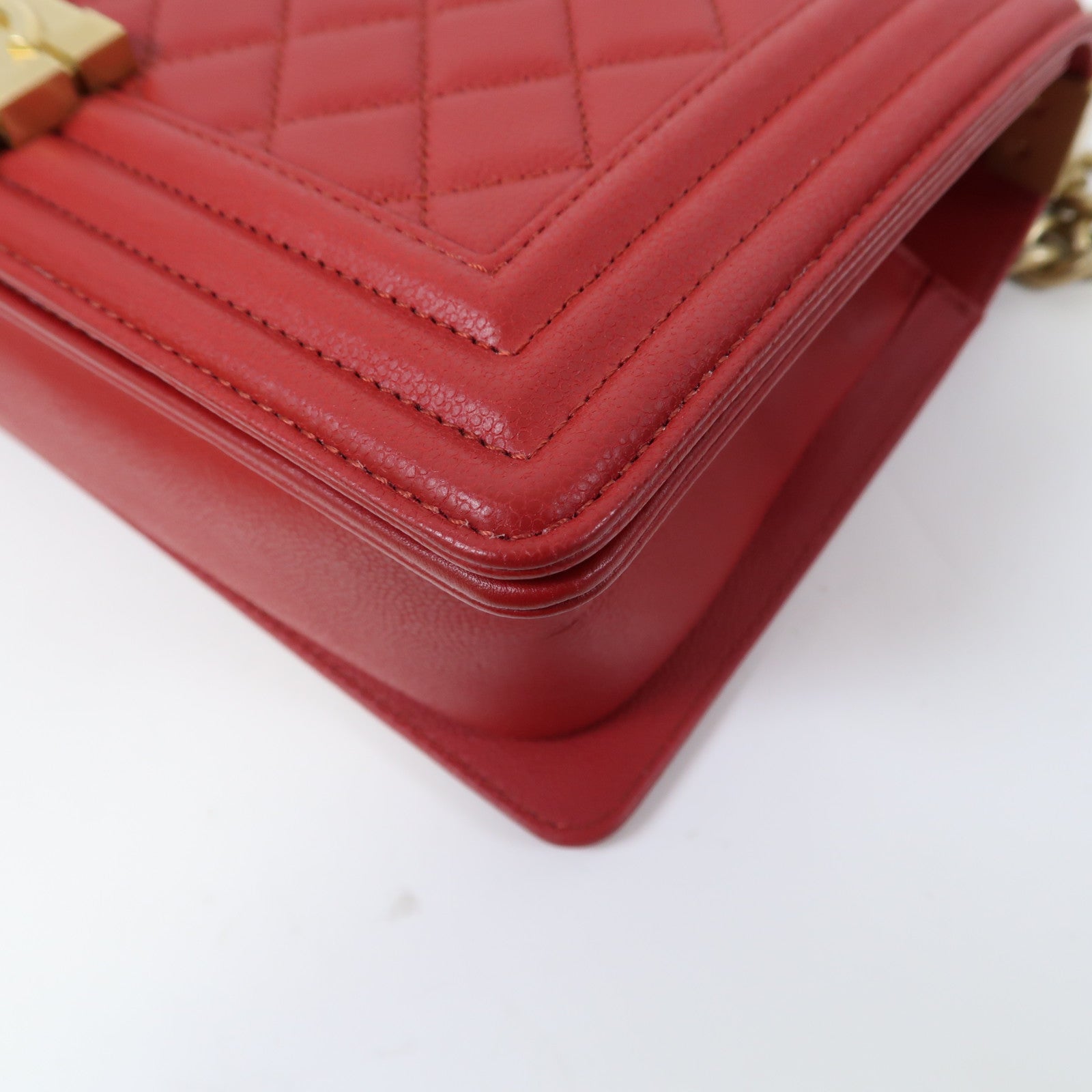 CHANEL 【激減優惠】菱格Caviar皮革Chain Shoulder Bag金扣鏈帶肩背袋紅色