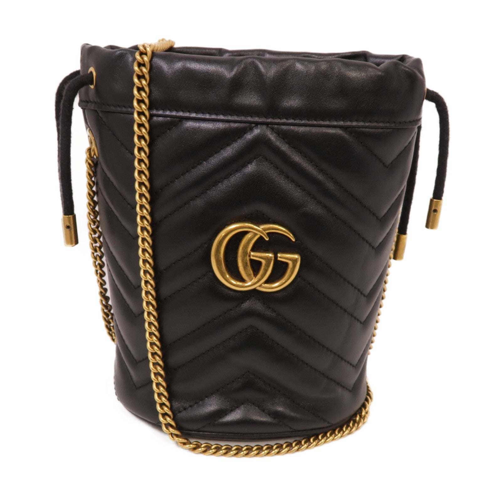 GUCCI 【激減優惠】牛皮皮革GG Marmont金扣鏈帶肩背袋黑色