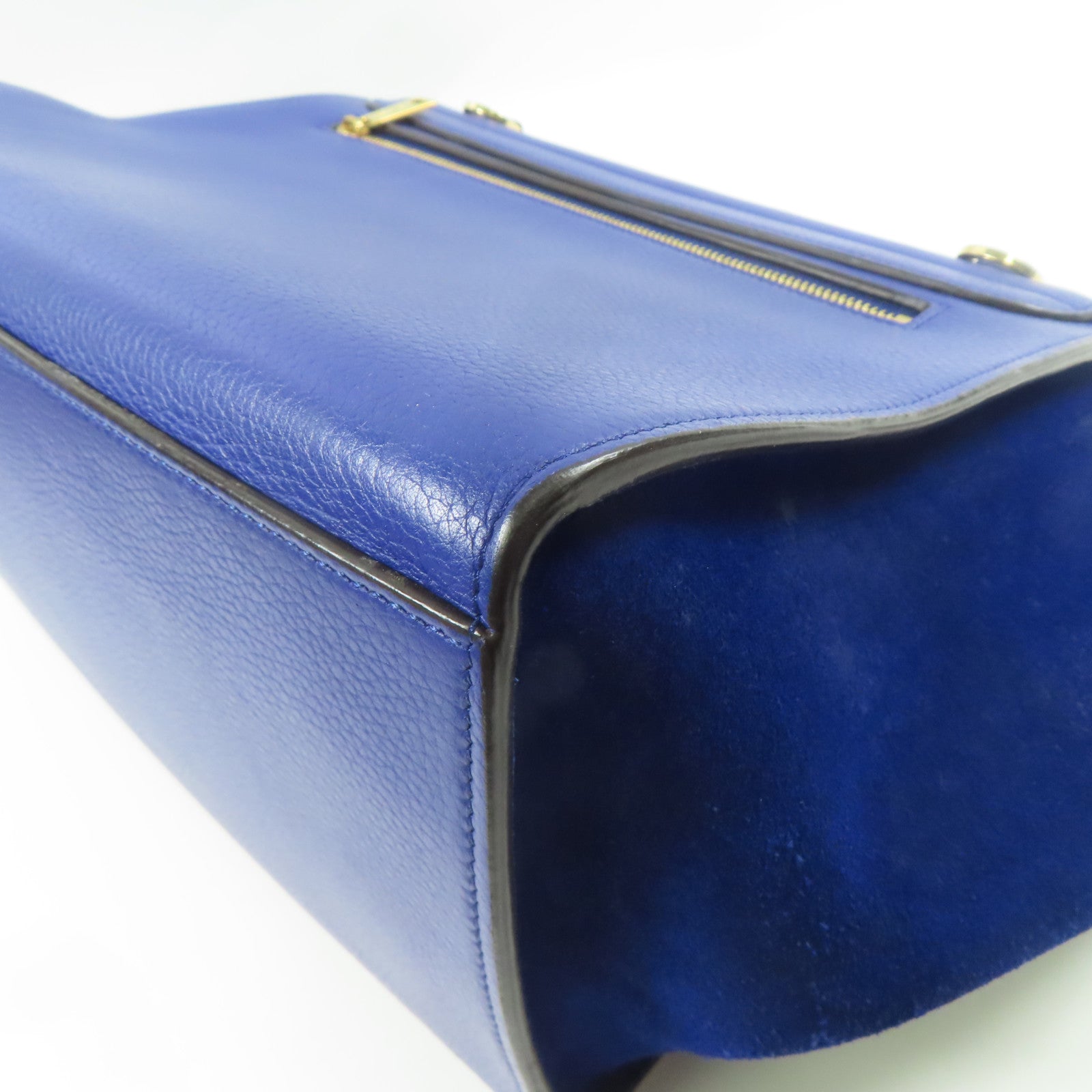 CELINE 牛皮皮革Trapeze MM金扣手挽肩背兩用袋藍色