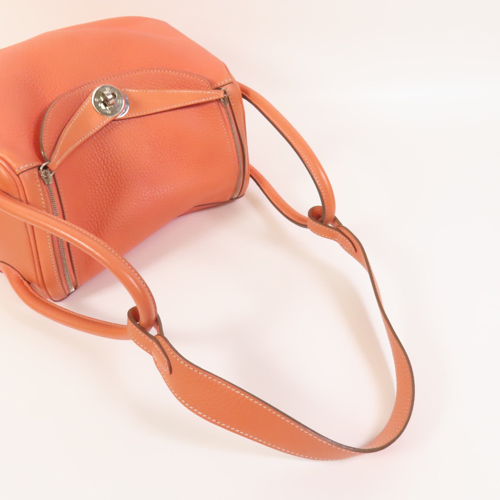 HERMES Clemence皮革Lindy 26銀扣手挽肩背兩用袋Flamingo